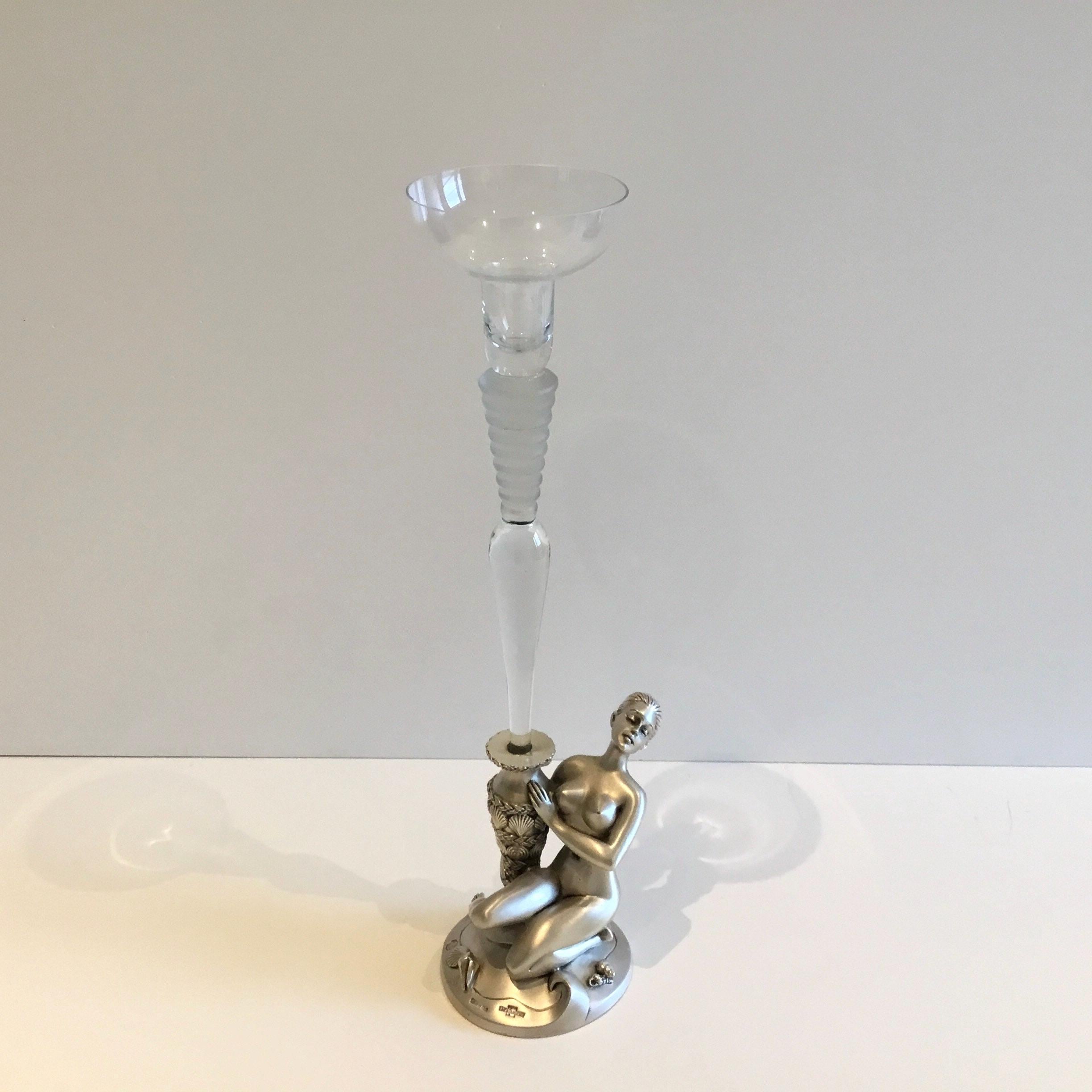 Vintage Candle Holder | Linea Argenti Italy 1990s, Silver Plated with Crystal Luxury — photo 2 of 8
