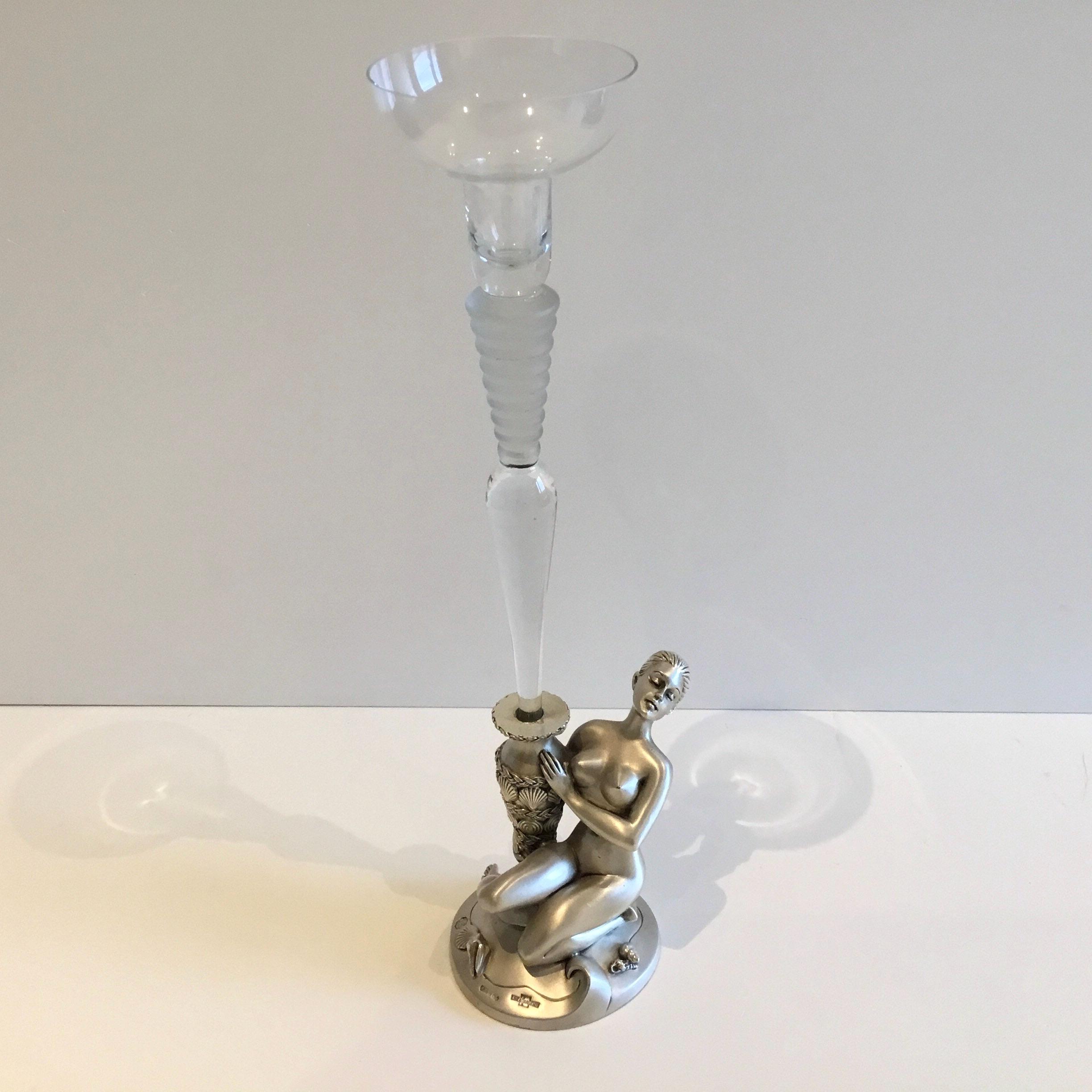 Vintage Candle Holder | Linea Argenti Italy 1990s, Silver Plated with Crystal Luxury — photo 3 of 8