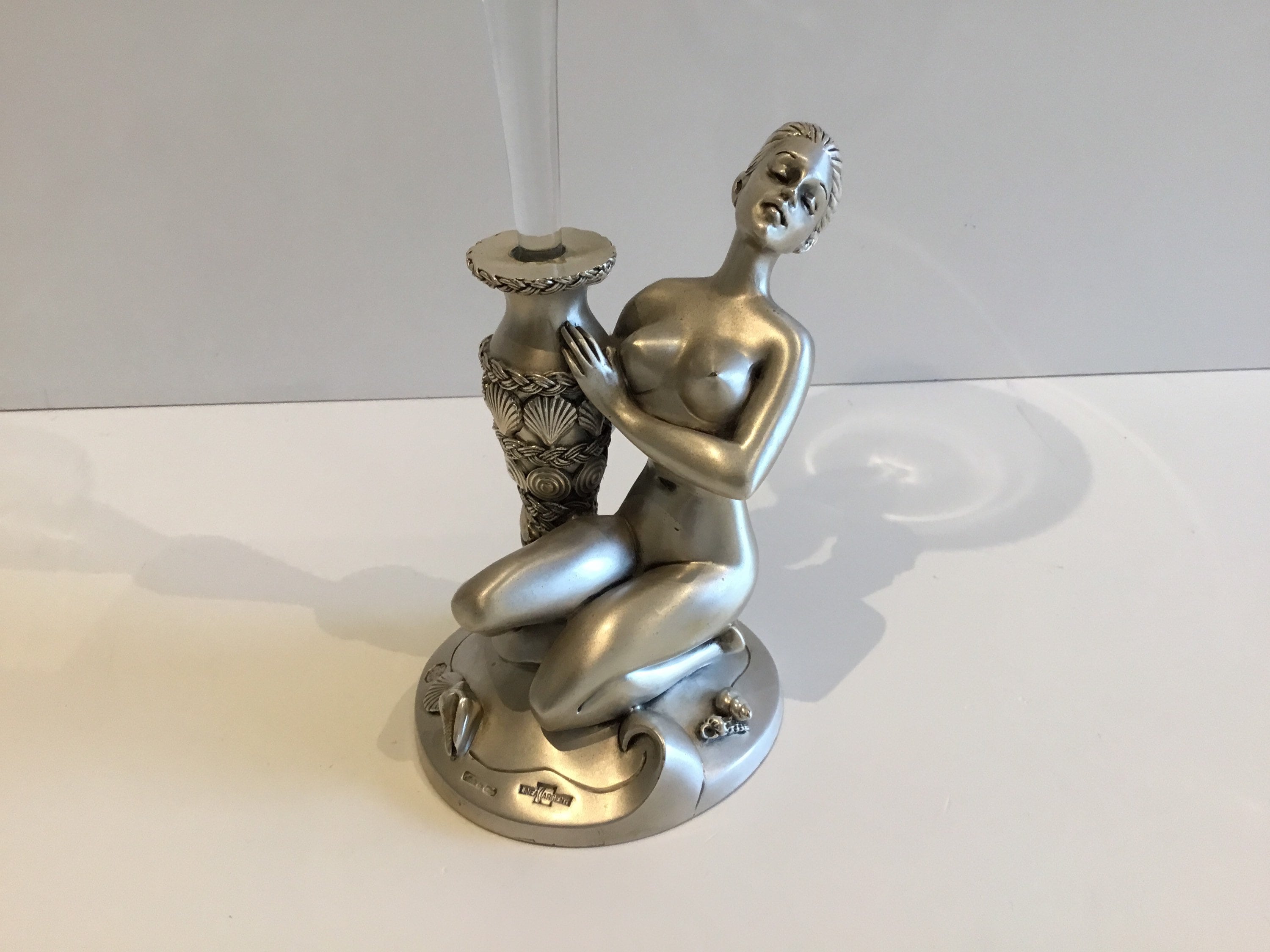Vintage Candle Holder | Linea Argenti Italy 1990s, Silver Plated with Crystal Luxury — photo 6 of 8