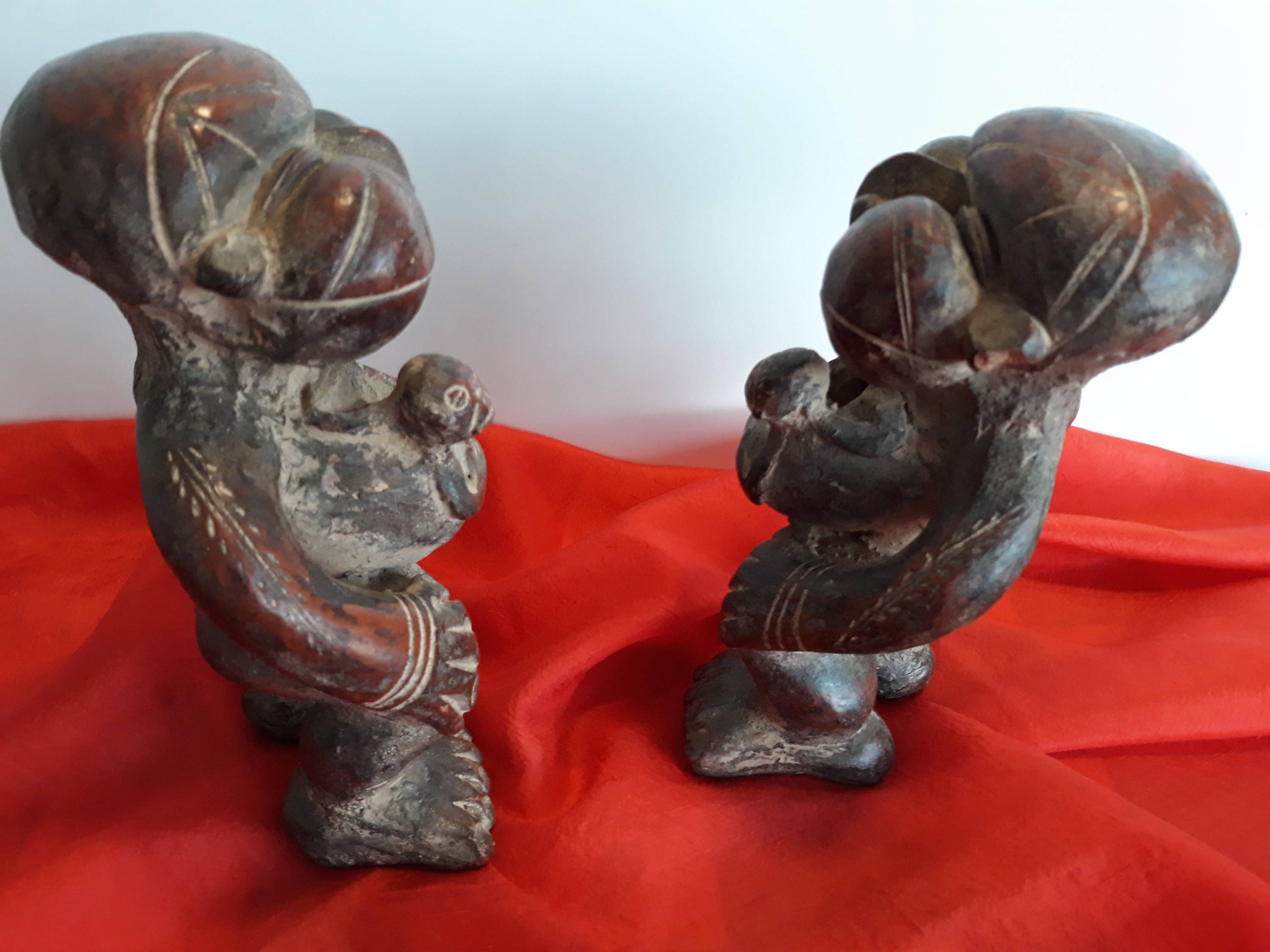 Antique African Art | Tikar Tribal Twin Figures Cameroon 1800s, Terracotta Guardian Sculptures — photo 3 of 6