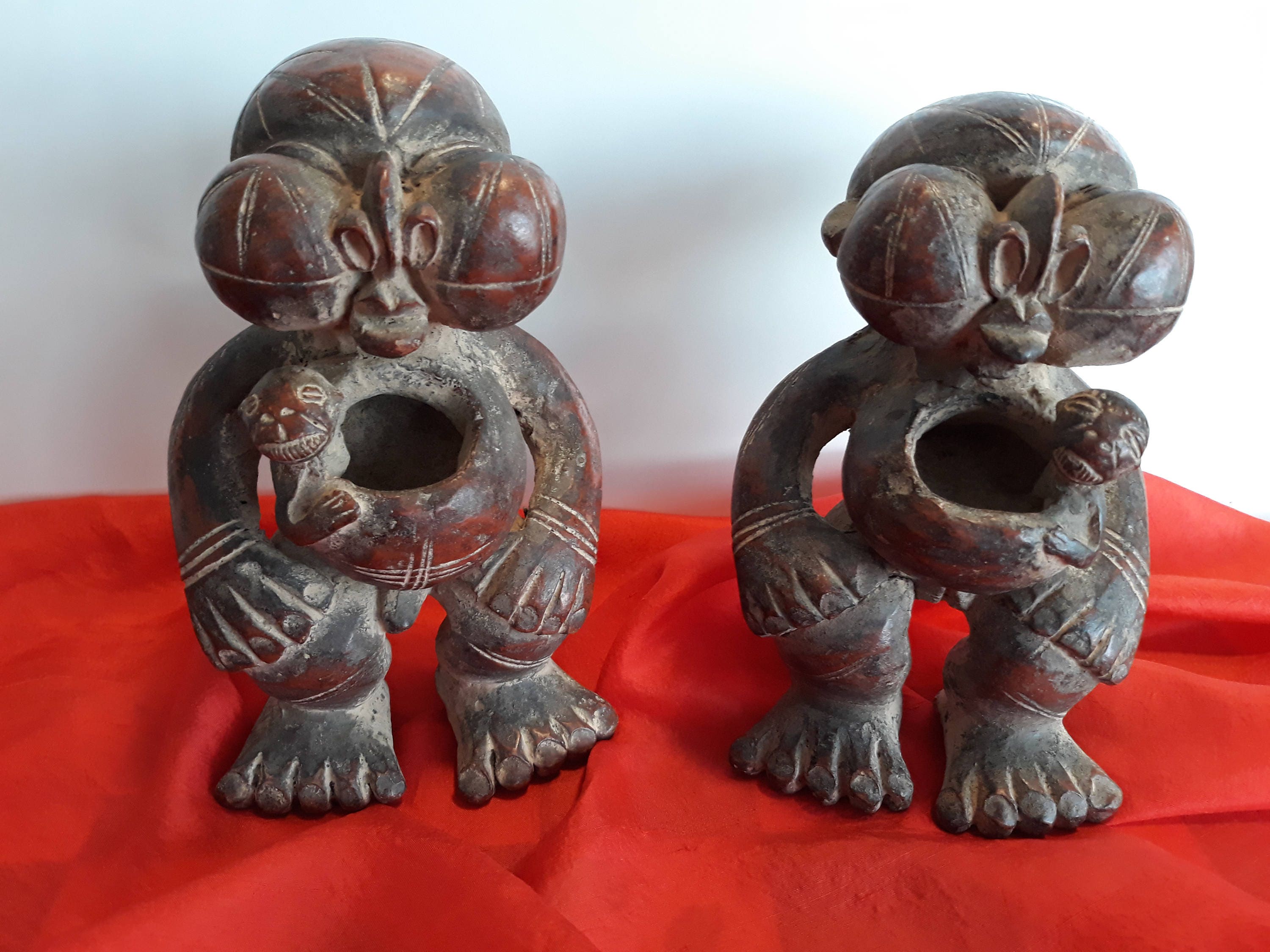 Antique African Art | Tikar Tribal Twin Figures Cameroon 1800s, Terracotta Guardian Sculptures — photo 5 of 6
