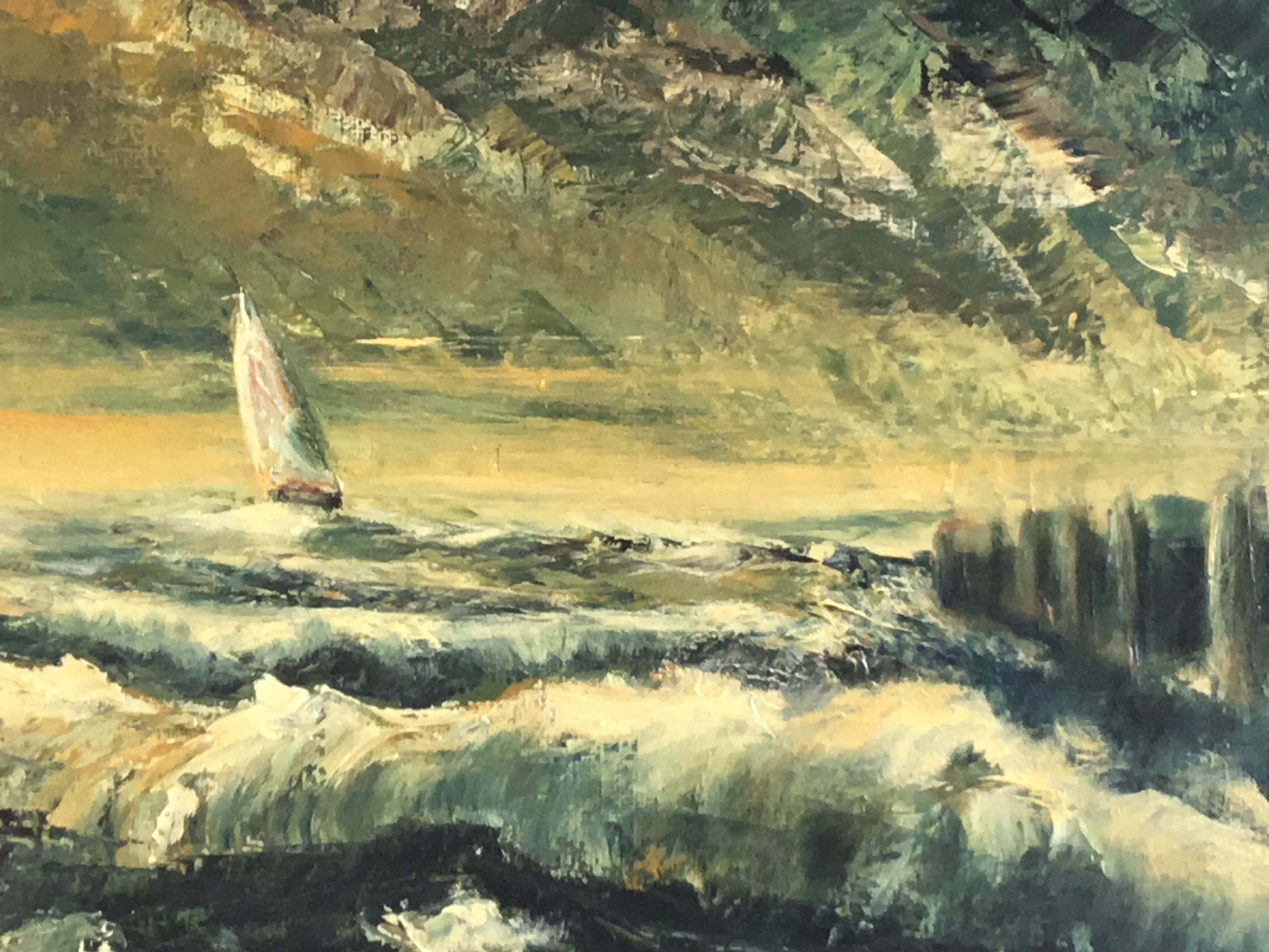 Vintage Seascape Painting | 1950s Italian Marine Art, Bold Color Contrast Signed — photo 4 of 11