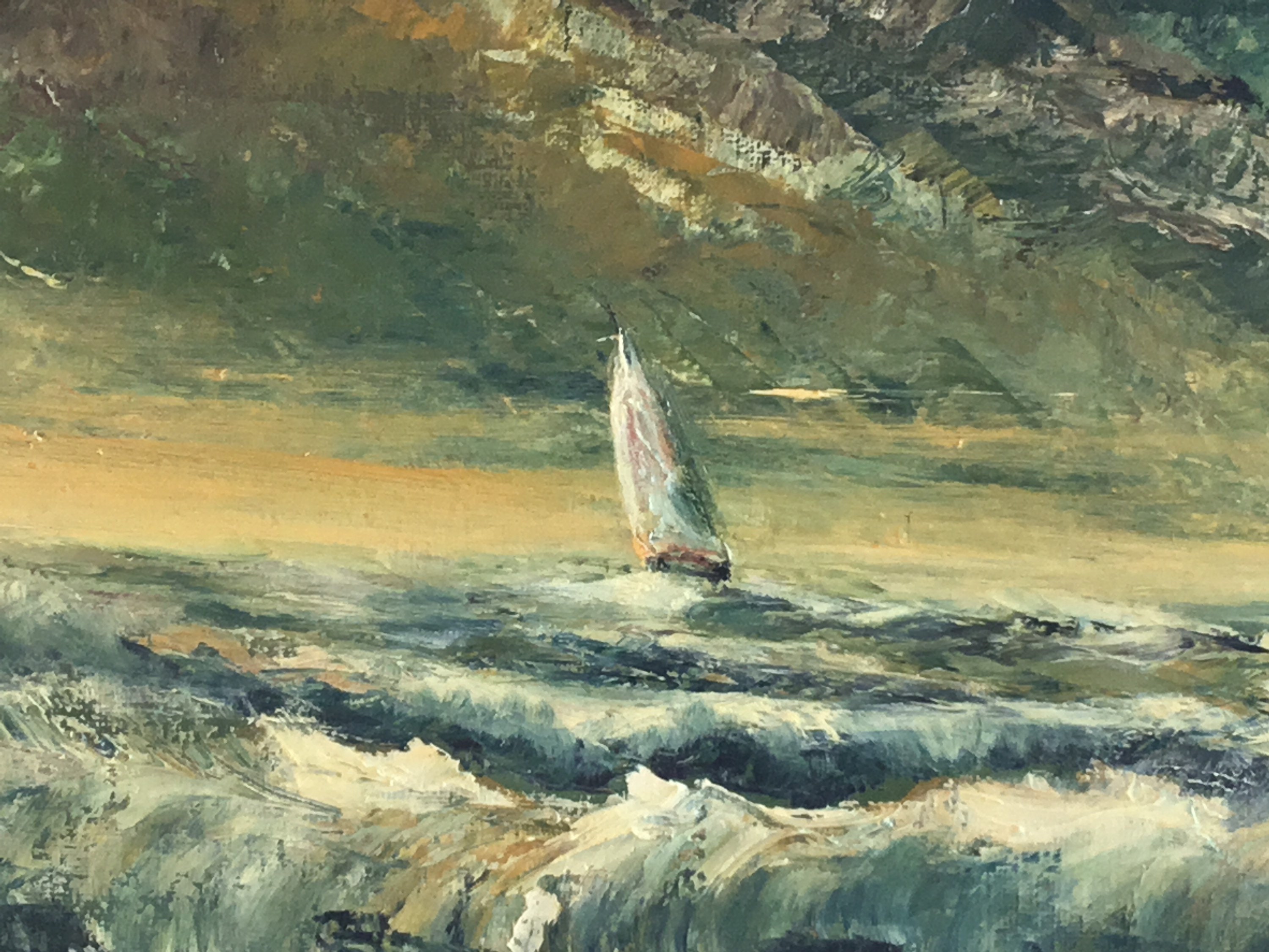 Vintage Seascape Painting | 1950s Italian Marine Art, Bold Color Contrast Signed — photo 6 of 11
