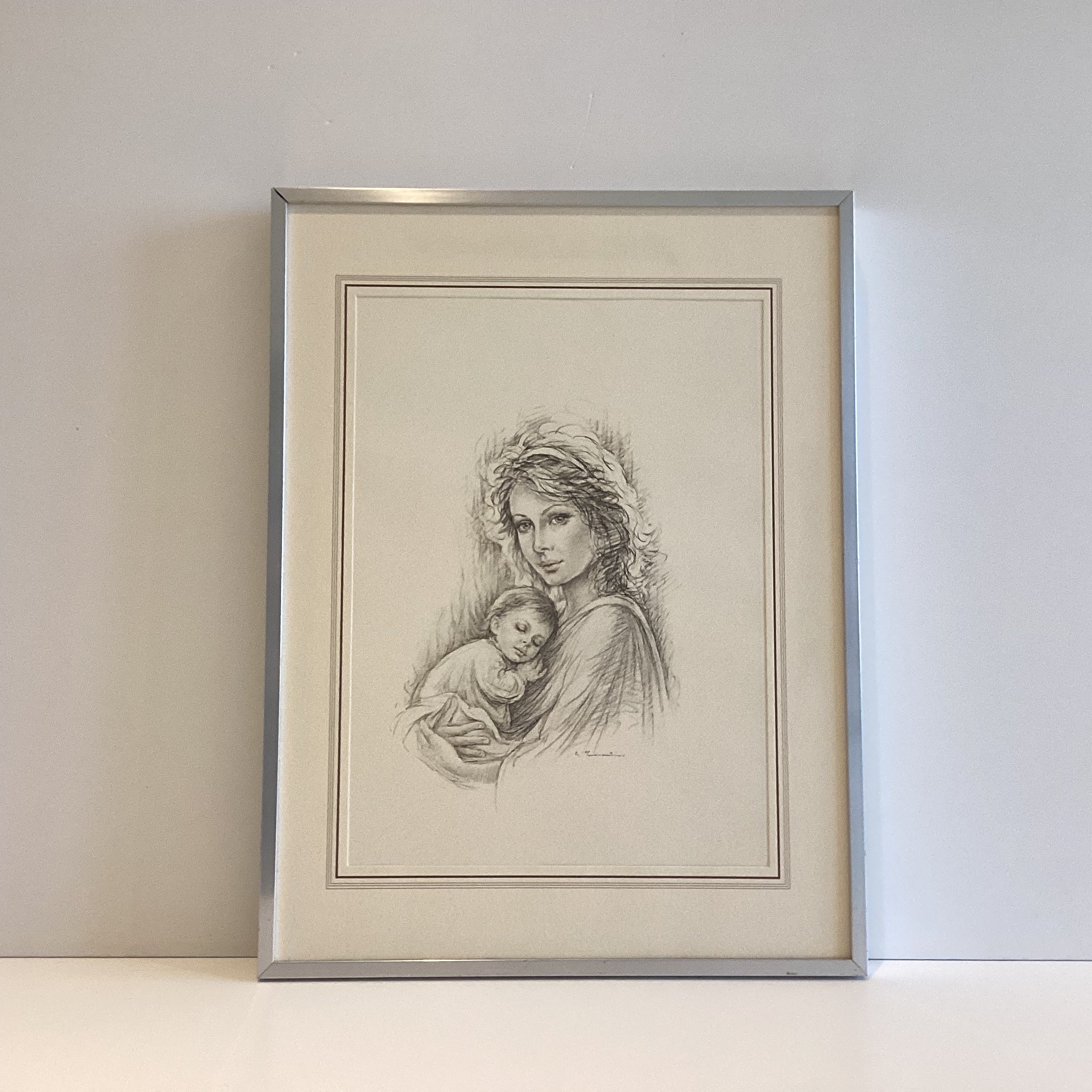 Vintage Lithograph | 1970s - Giuseppe tarantino - Woman With Child - Made In Italy — photo 2 of 9