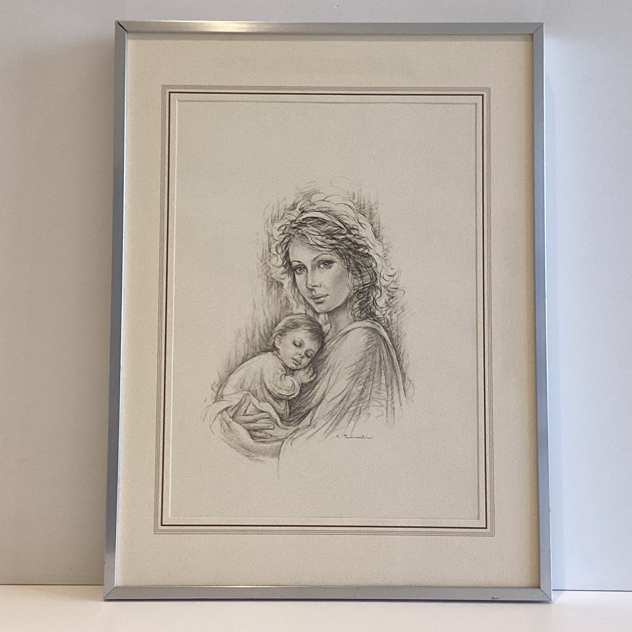 Vintage Lithograph | 1970s - Giuseppe tarantino - Woman With Child - Made In Italy — photo 3 of 9