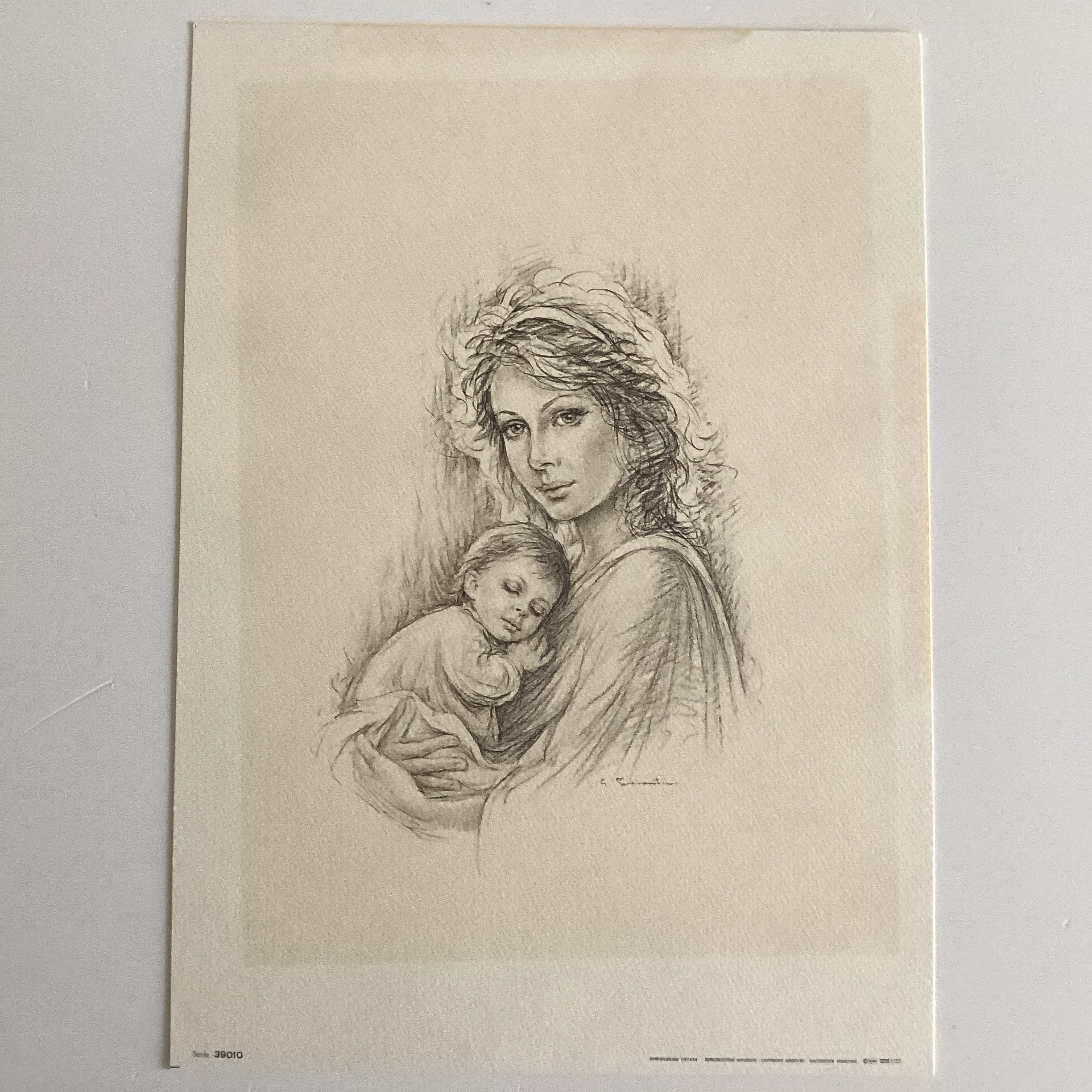 Vintage Lithograph | 1970s - Giuseppe tarantino - Woman With Child - Made In Italy — photo 4 of 9