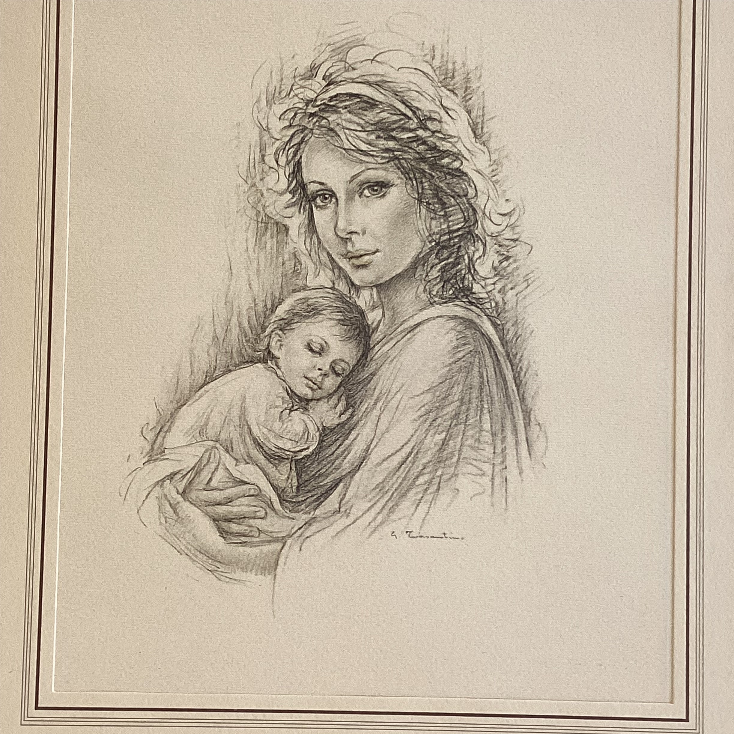 Vintage Lithograph | 1970s - Giuseppe tarantino - Woman With Child - Made In Italy — photo 5 of 9