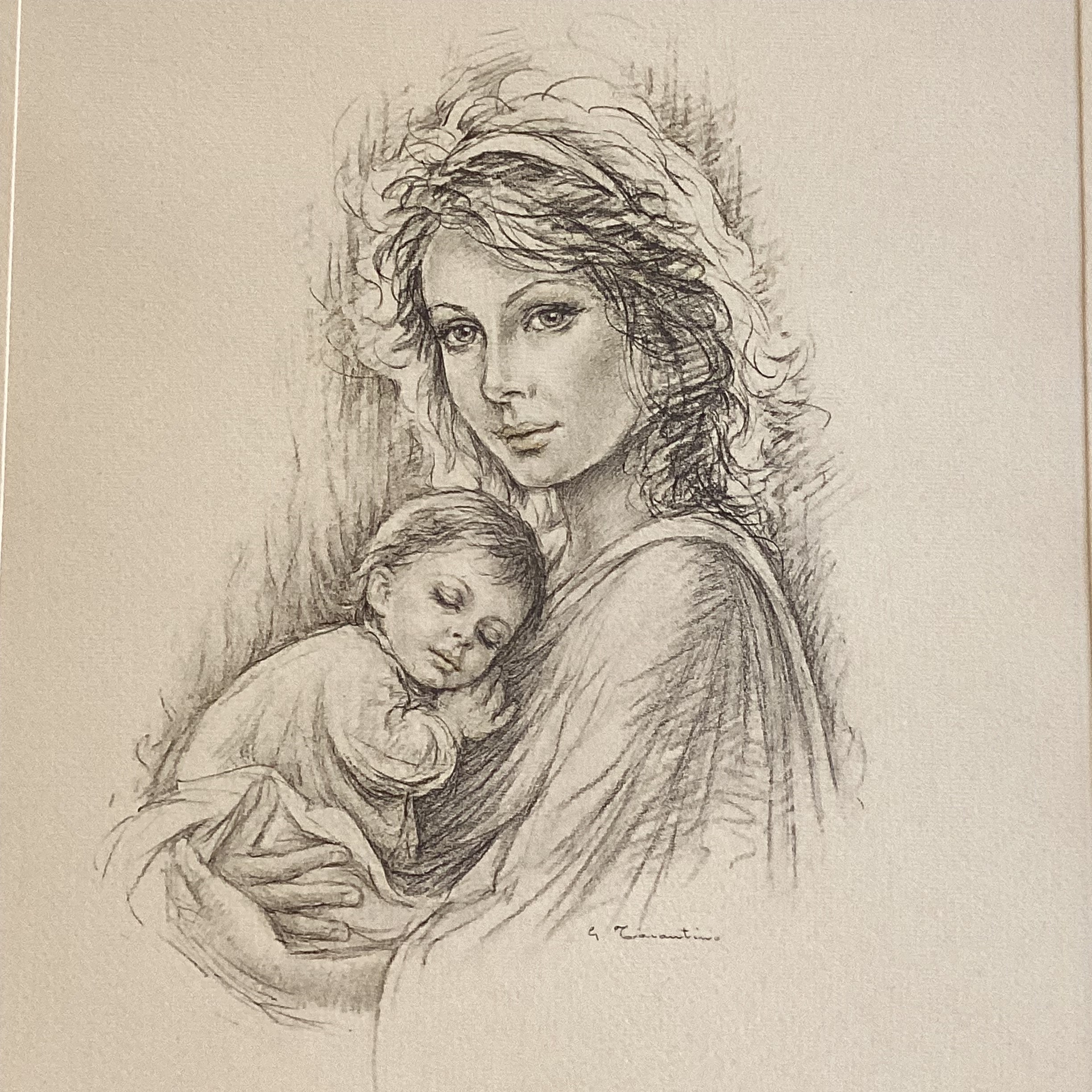Vintage Lithograph | 1970s - Giuseppe tarantino - Woman With Child - Made In Italy — photo 6 of 9