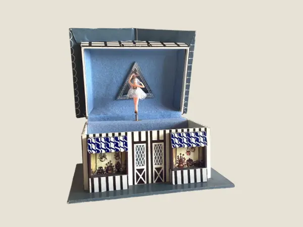 Vintage Music Box Fudge Kitchen Shop Miniature Ballerina Sankyo Taiwan Collectible Decor