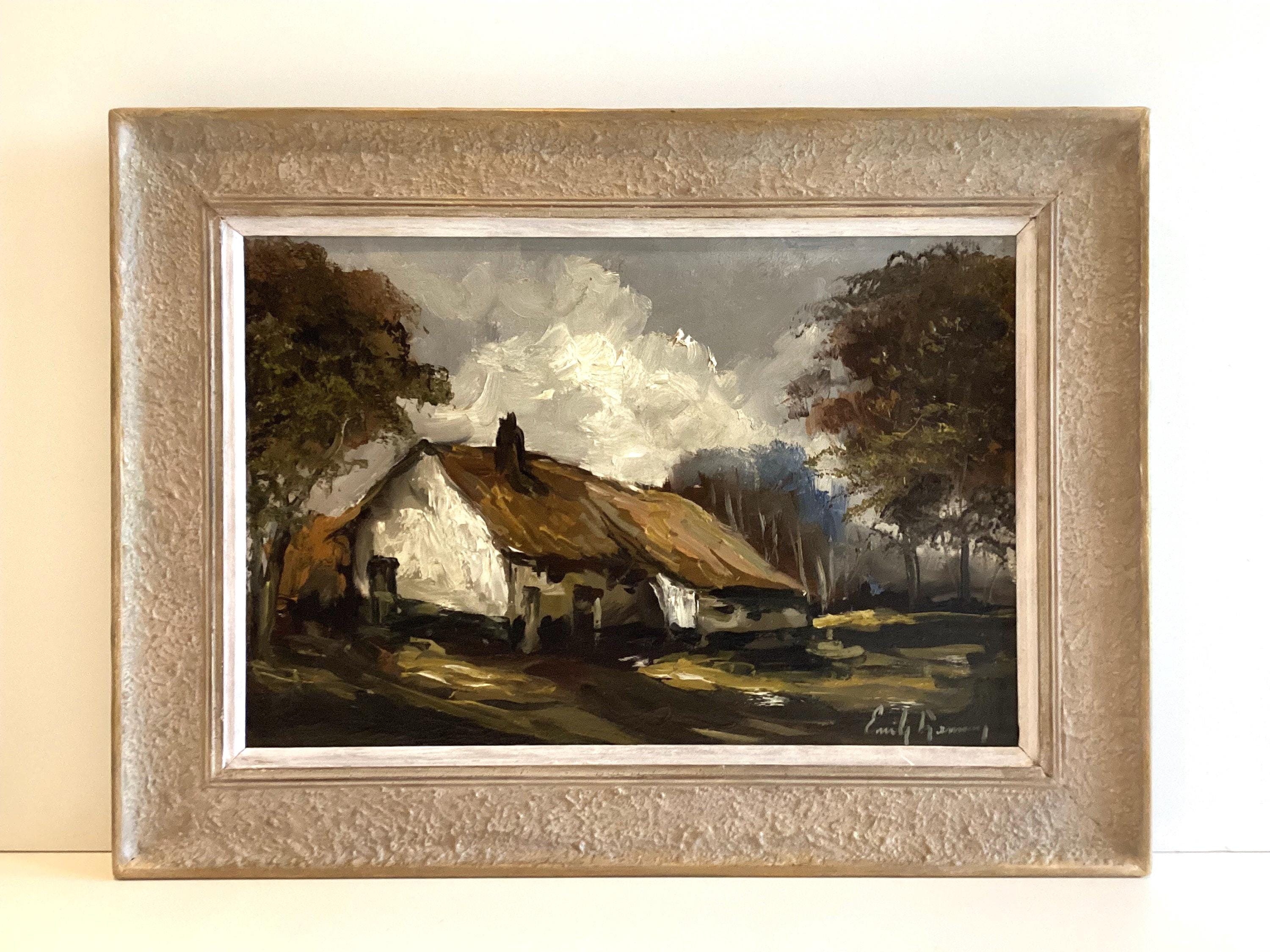Vintage Landscape Painting | Emile Lammers Signed Oil 1940s, Belgian Country House Art — photo 2 of 8
