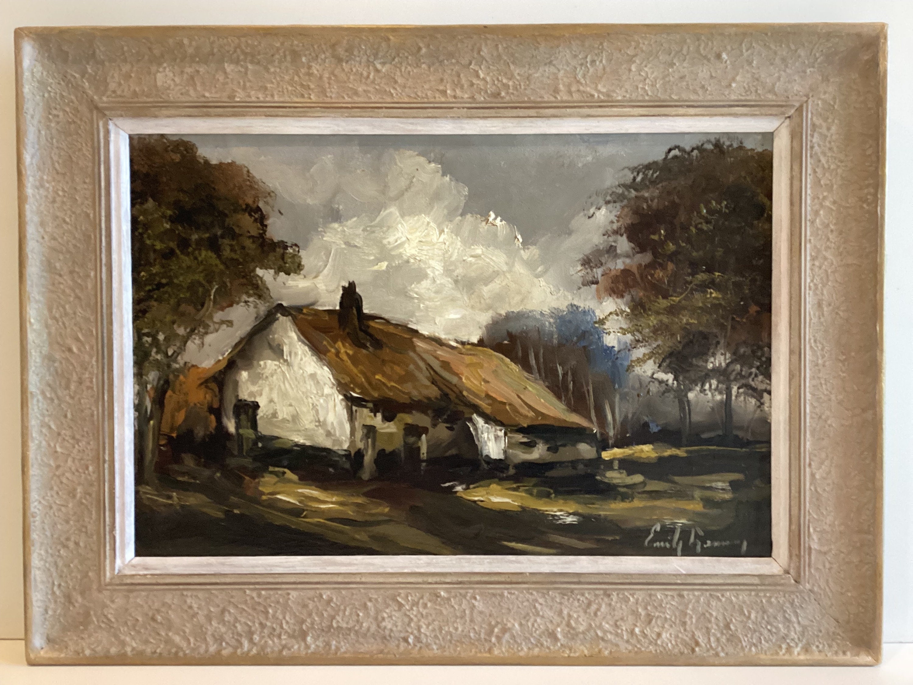Vintage Landscape Painting | Emile Lammers Signed Oil 1940s, Belgian Country House Art — photo 3 of 8