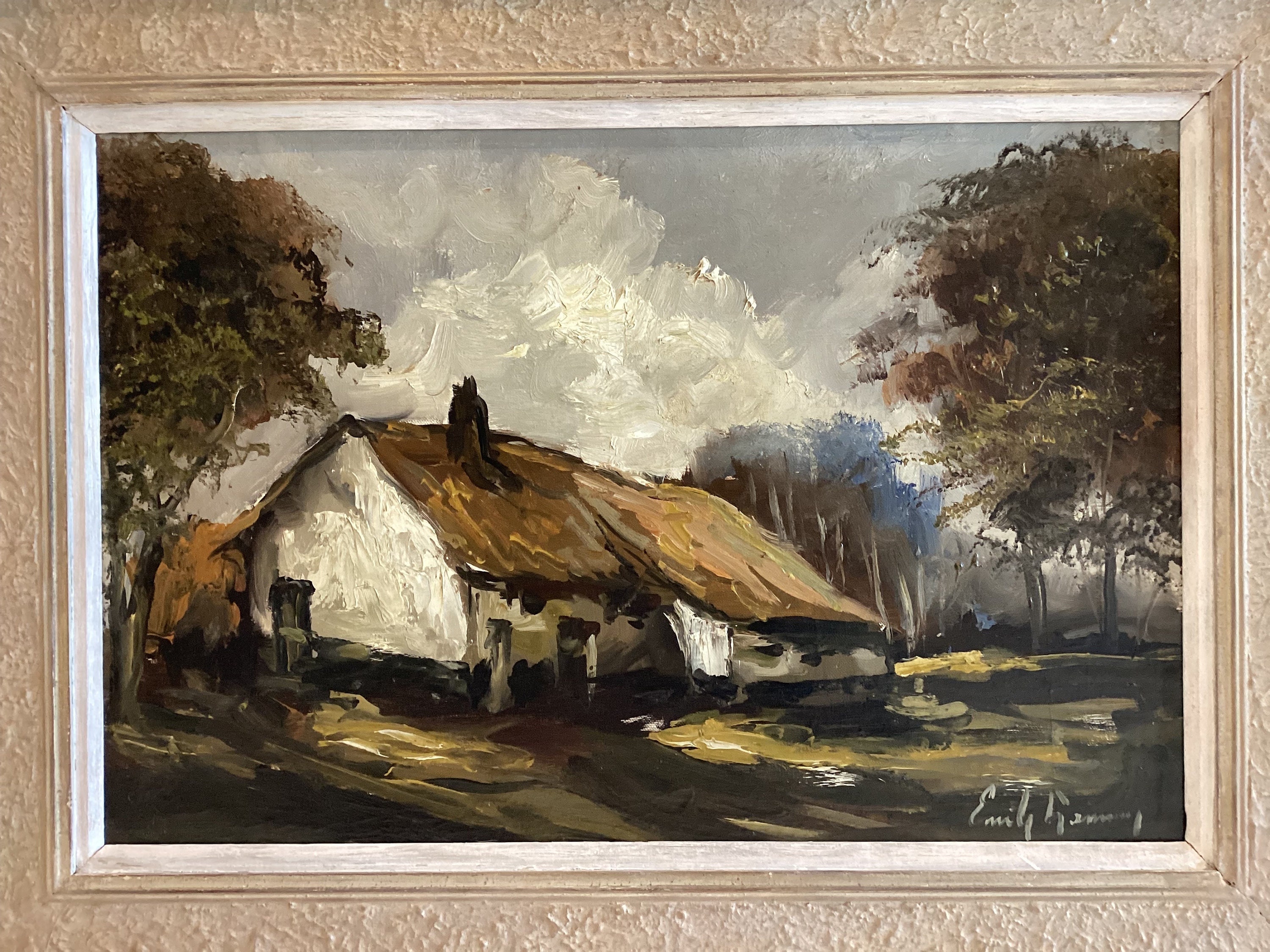 Vintage Landscape Painting | Emile Lammers Signed Oil 1940s, Belgian Country House Art — photo 4 of 8