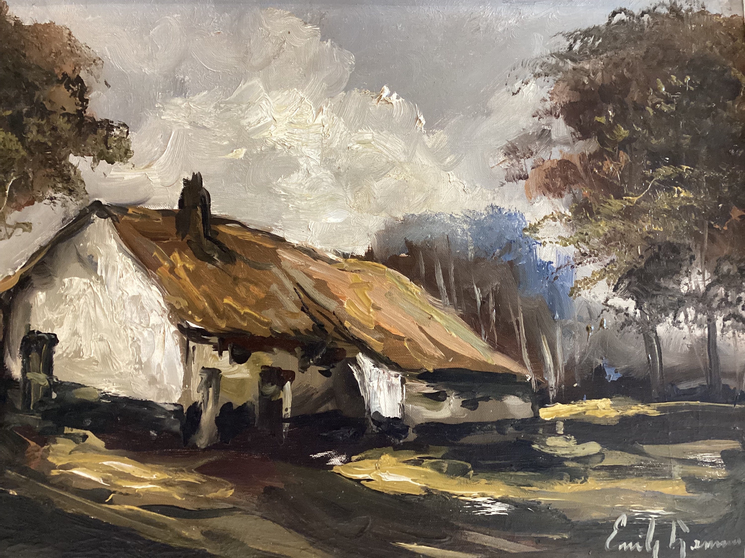 Vintage Landscape Painting | Emile Lammers Signed Oil 1940s, Belgian Country House Art — photo 5 of 8