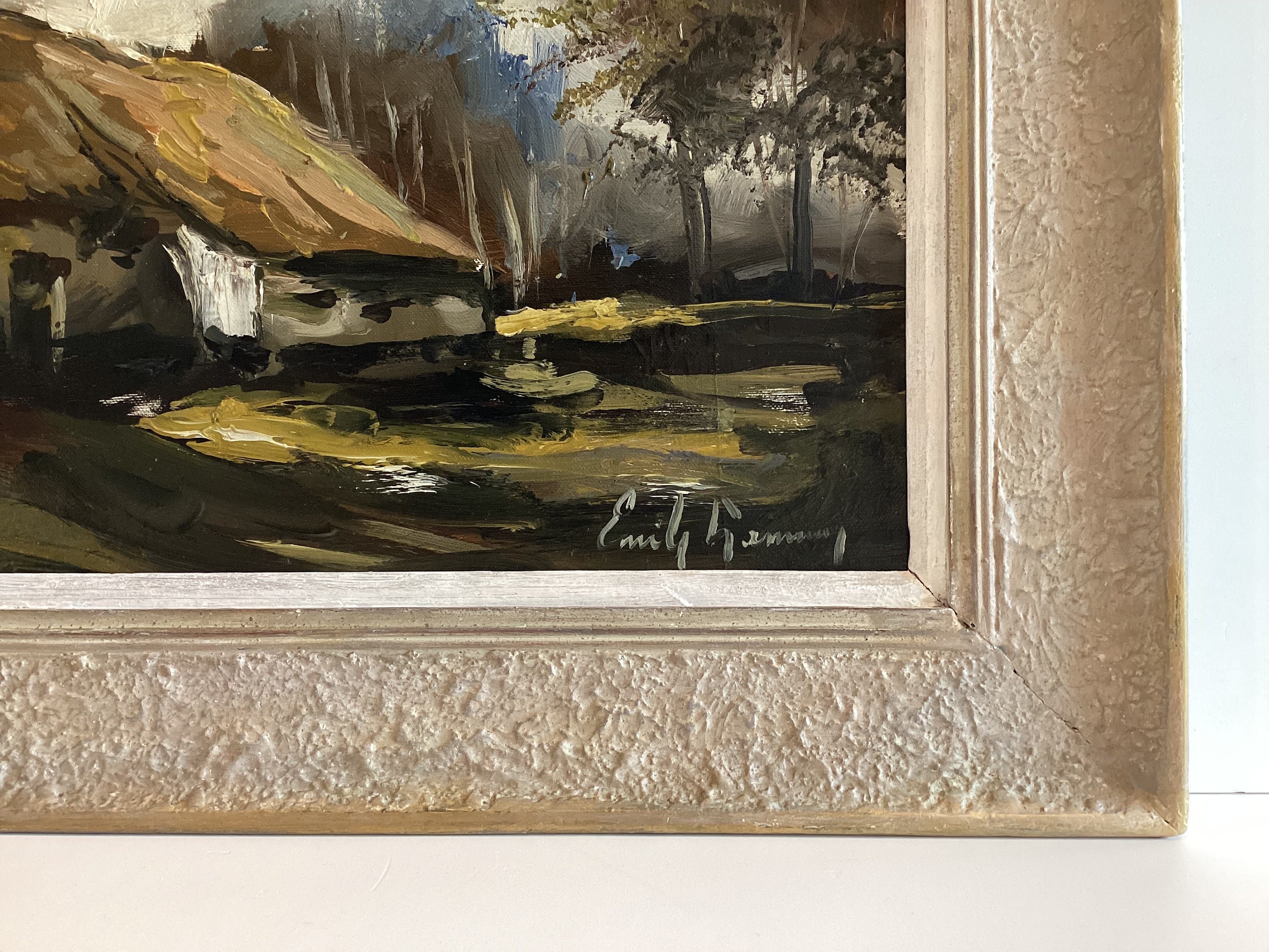 Vintage Landscape Painting | Emile Lammers Signed Oil 1940s, Belgian Country House Art — photo 7 of 8