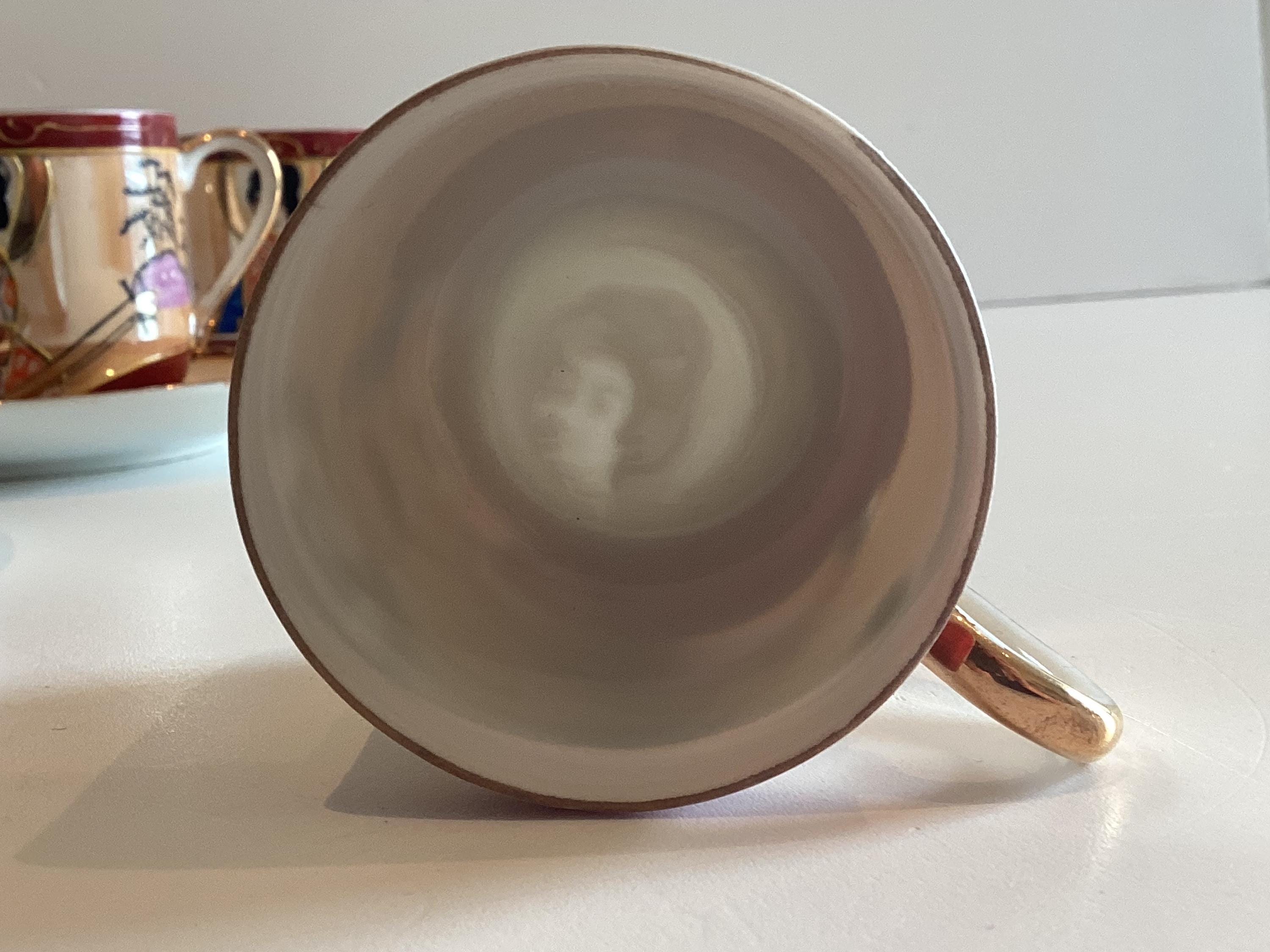 Antique Japanese Eggshell Porcelain Coffee Cup Saucer, 1930s Geisha Lithophane — photo 3 of 11