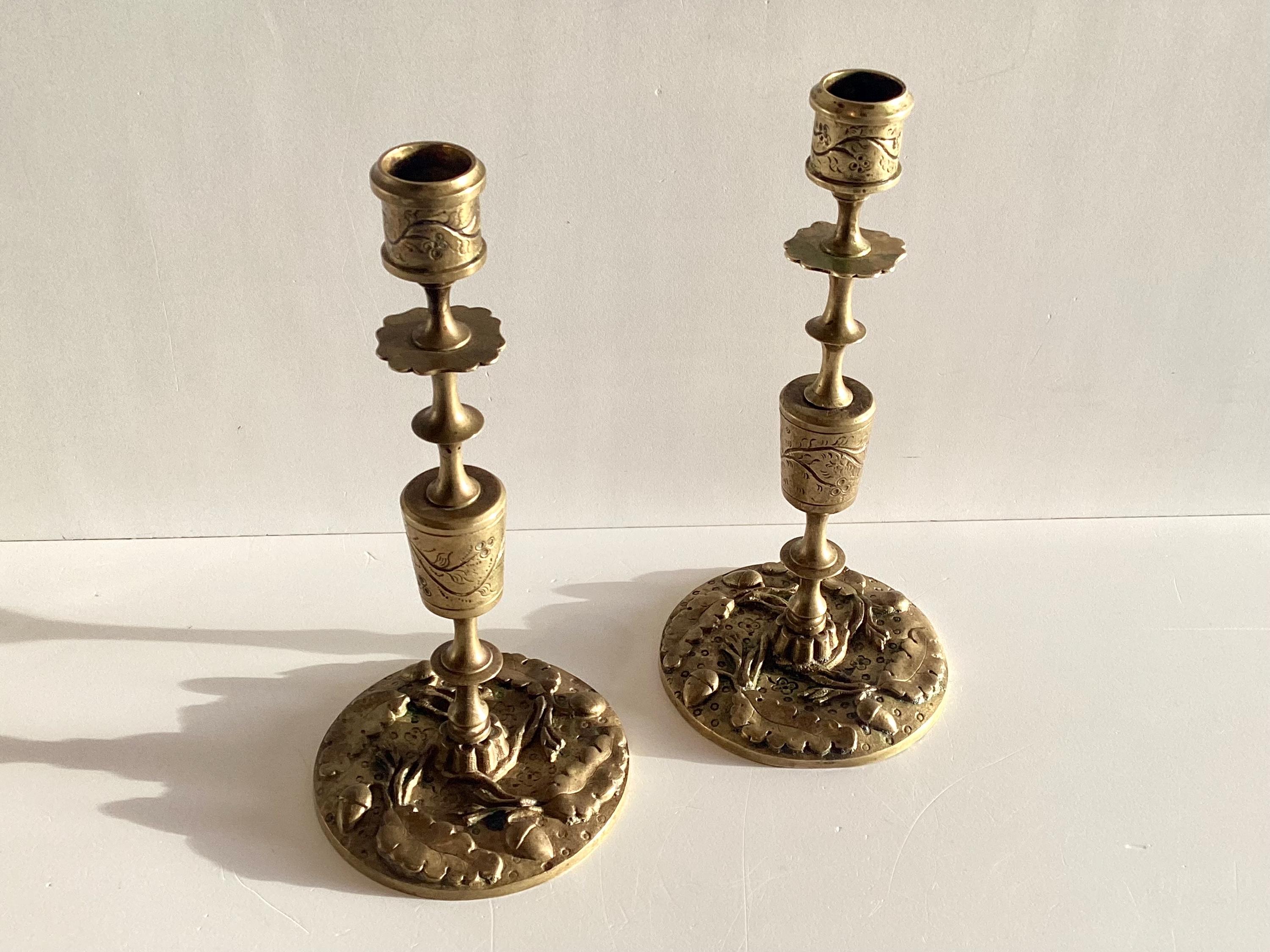 Antique Candlesticks – French Art Deco Bronze Pair with Leaf & Acorn Relief (1920s) — photo 3 of 10