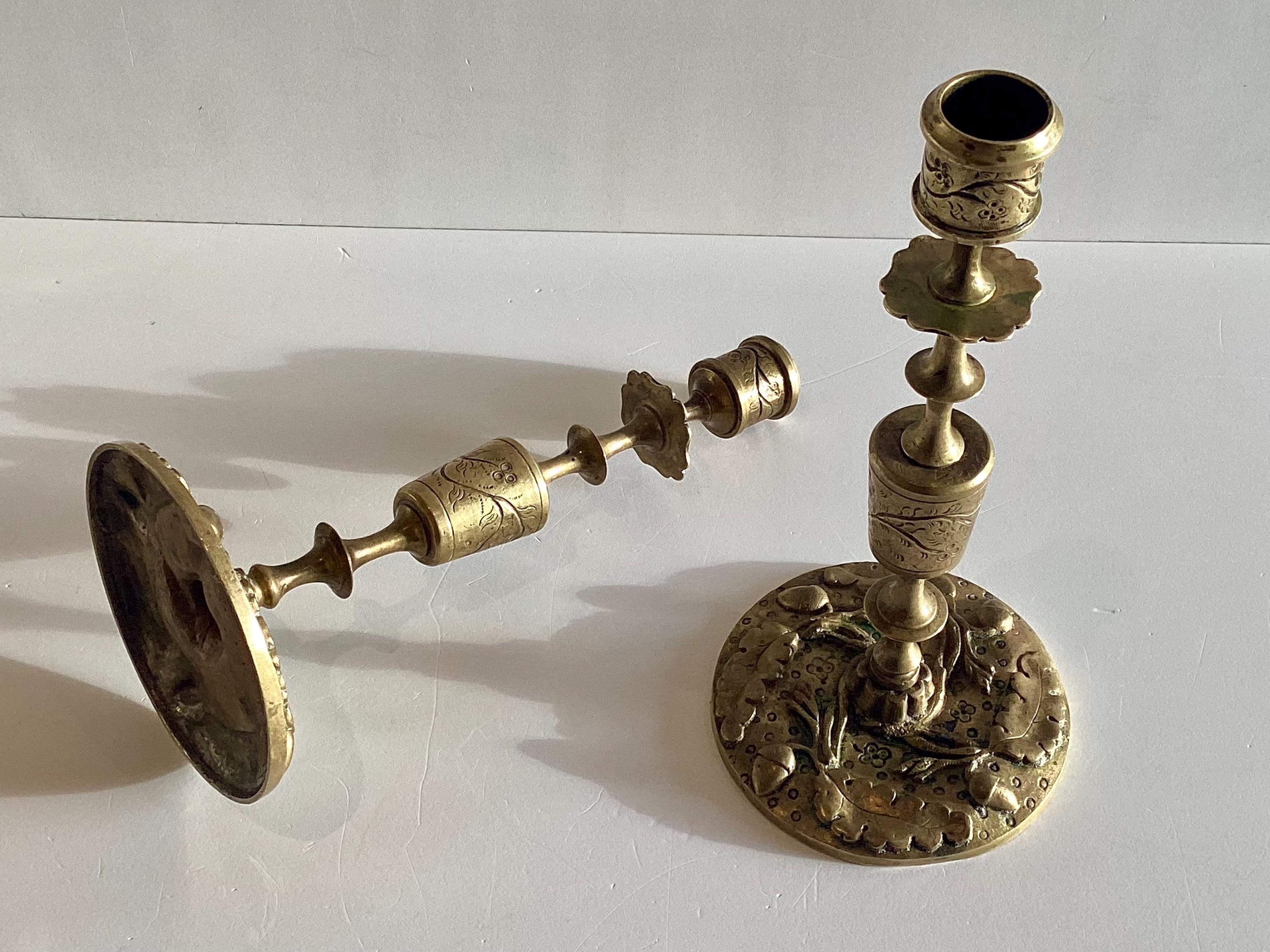 Antique Candlesticks – French Art Deco Bronze Pair with Leaf & Acorn Relief (1920s) — photo 6 of 10
