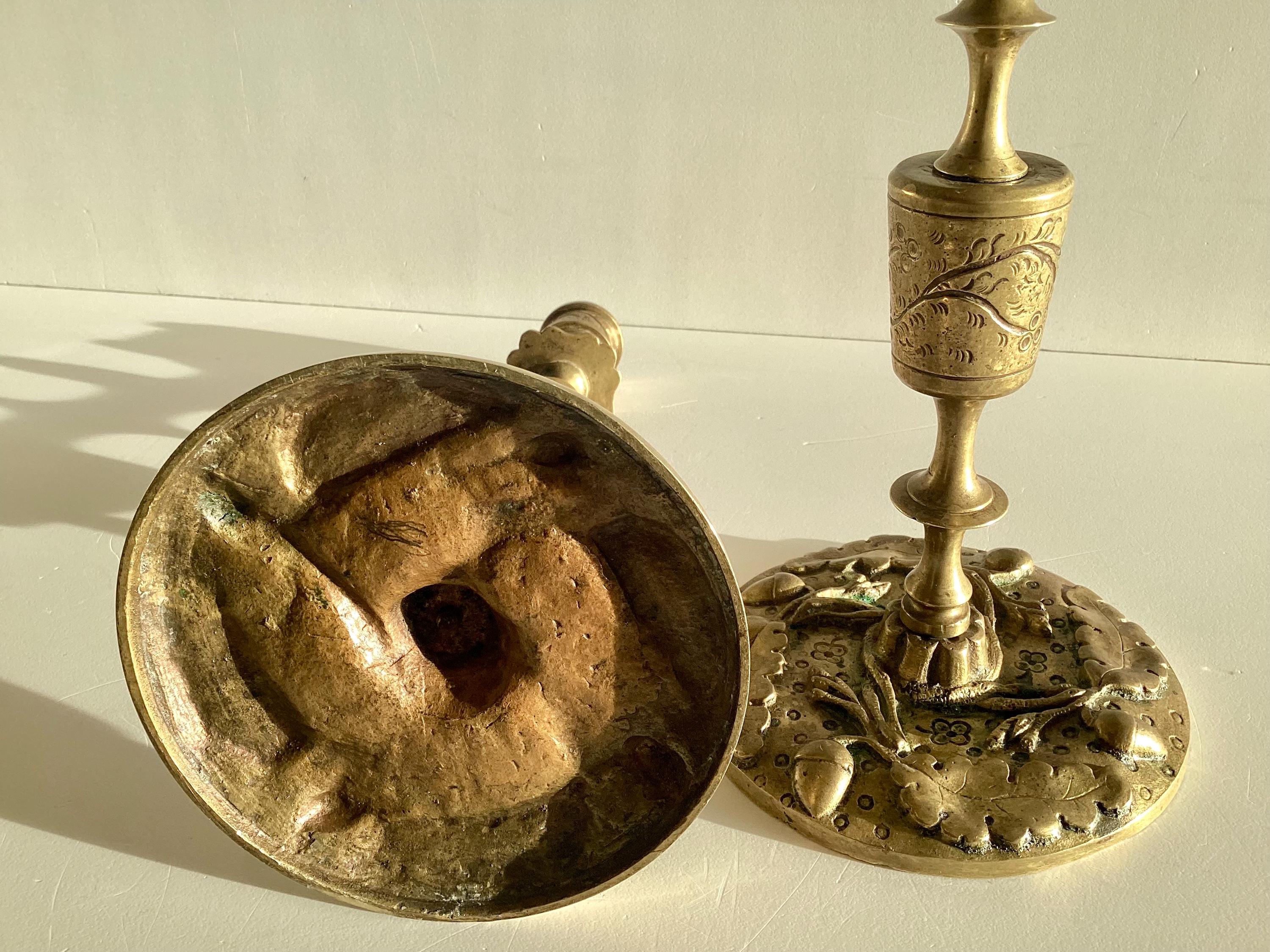Antique Candlesticks – French Art Deco Bronze Pair with Leaf & Acorn Relief (1920s) — photo 10 of 10