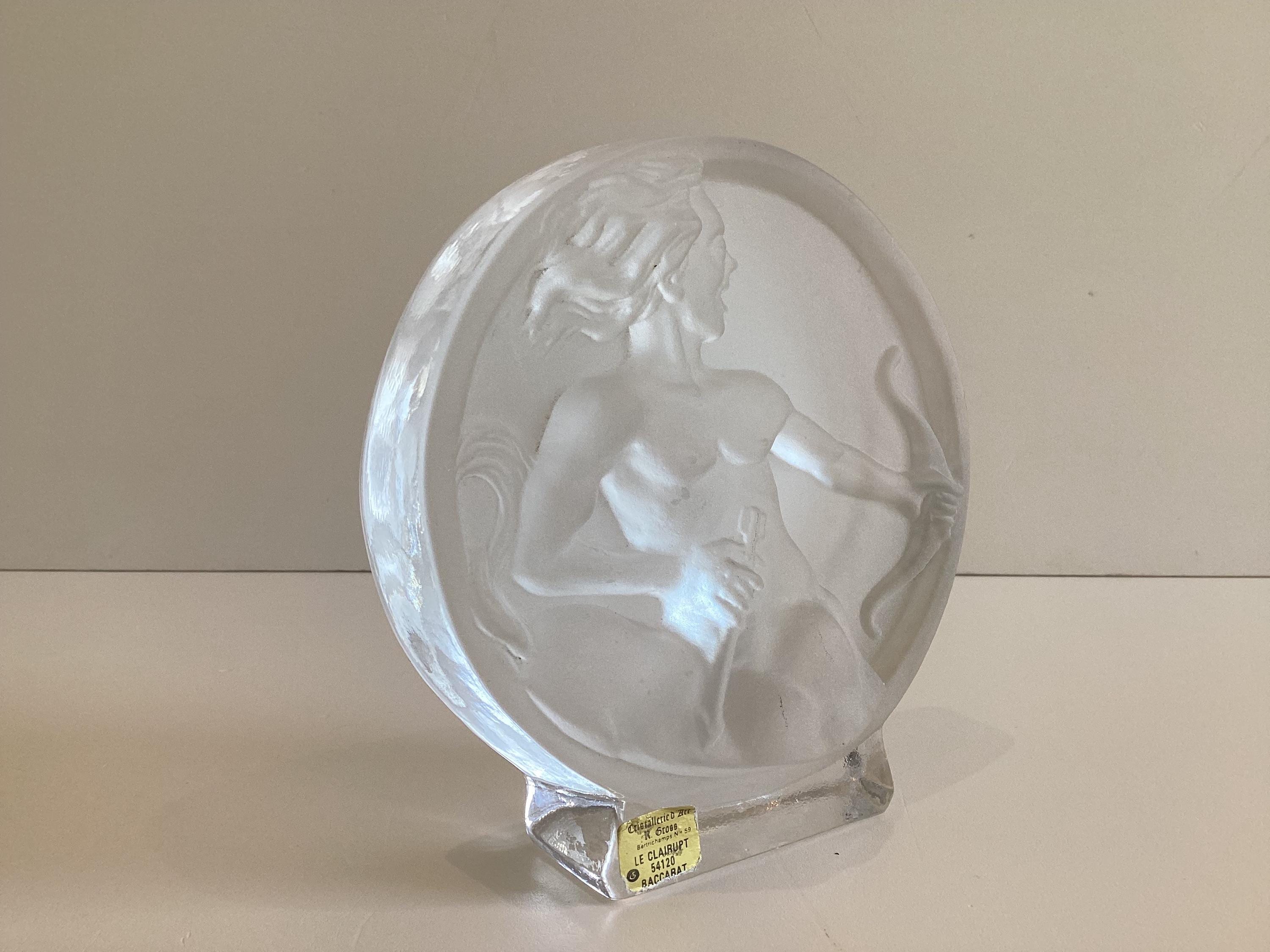 Vintage Crystal Medallion | Diana the Huntress, R. Gross Le Clairupt Baccarat, Frosted Relief — photo 2 of 11