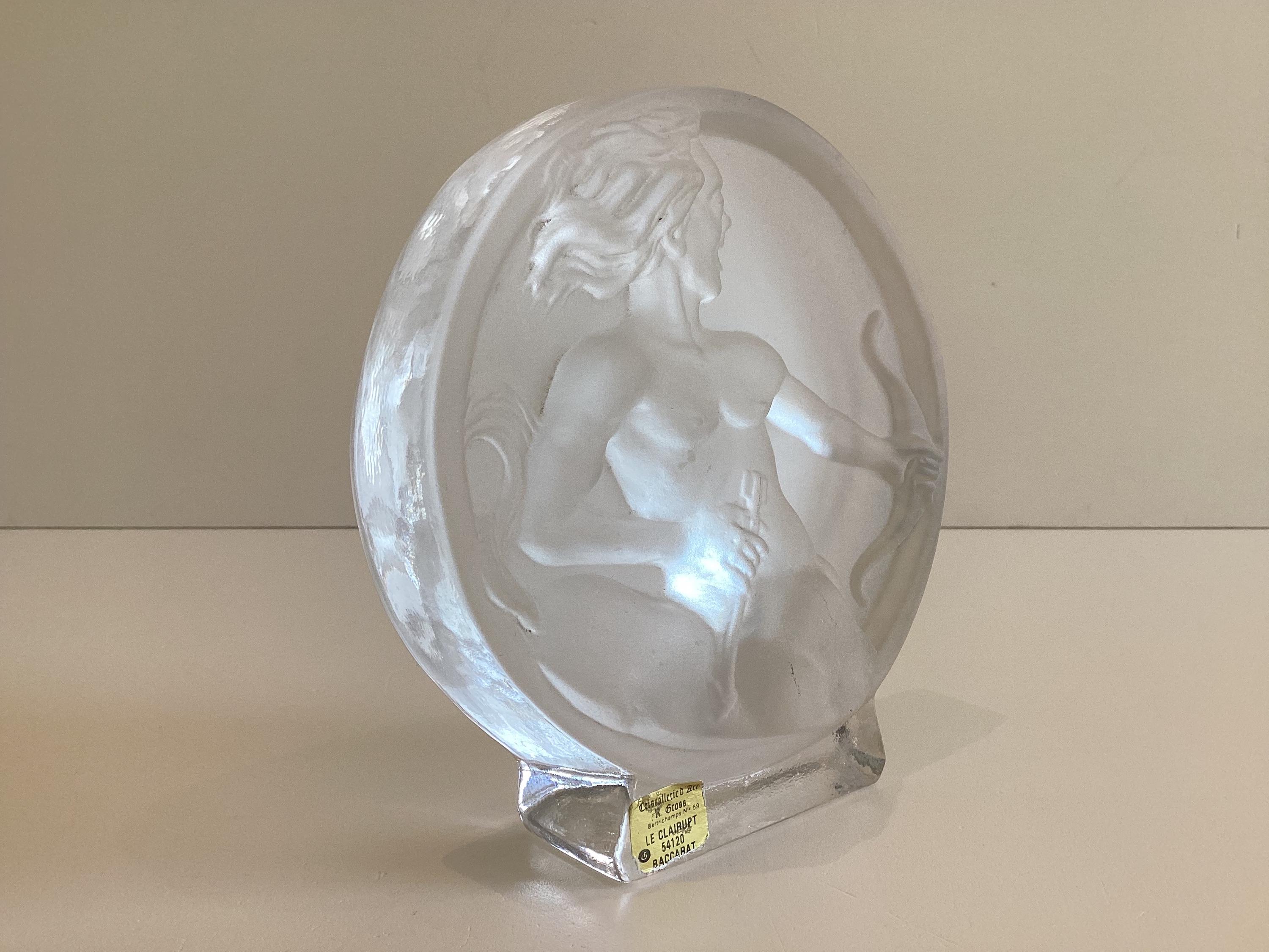 Vintage Crystal Medallion | Diana the Huntress, R. Gross Le Clairupt Baccarat, Frosted Relief — photo 3 of 11