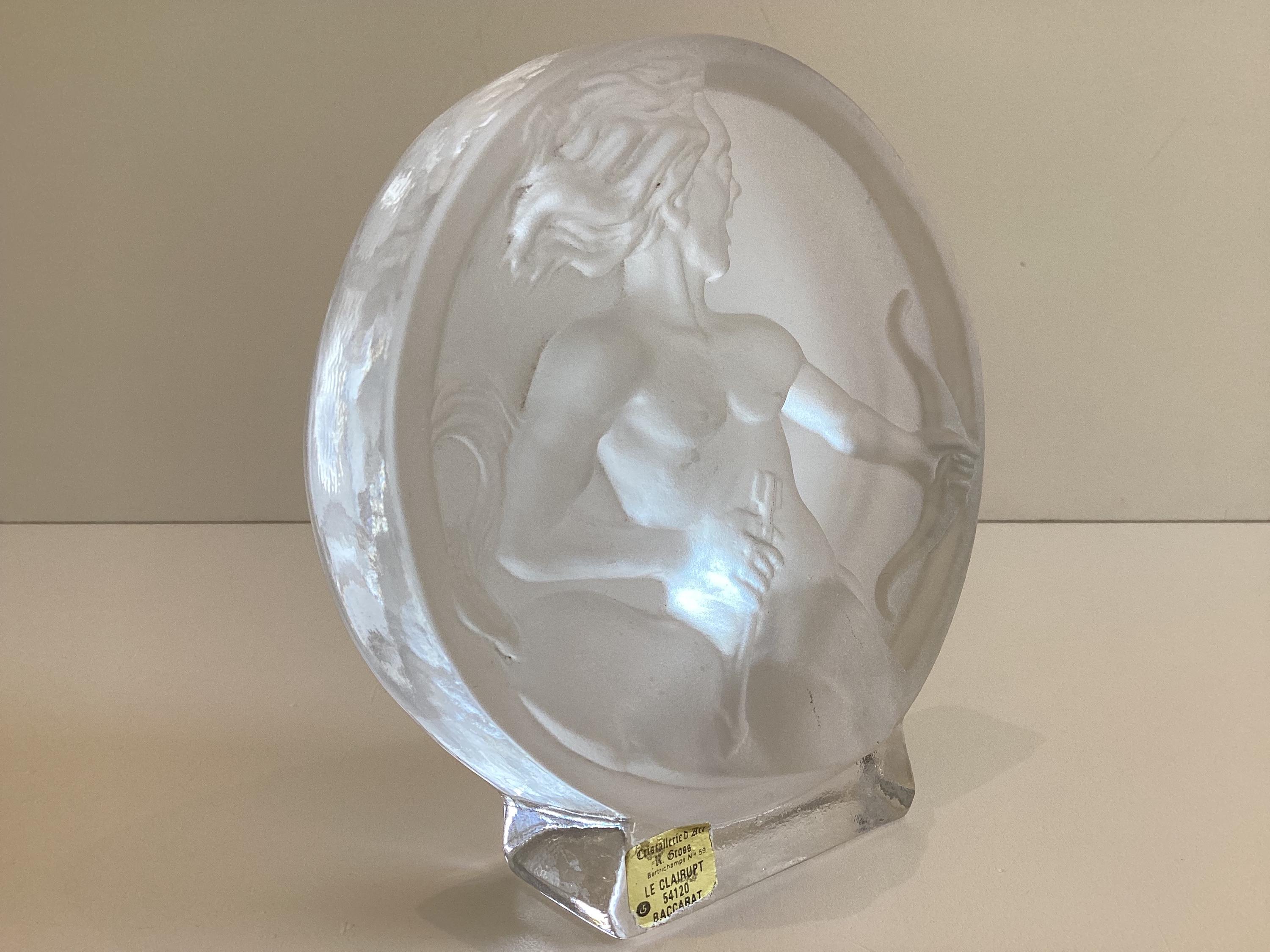 Vintage Crystal Medallion | Diana the Huntress, R. Gross Le Clairupt Baccarat, Frosted Relief — photo 4 of 11
