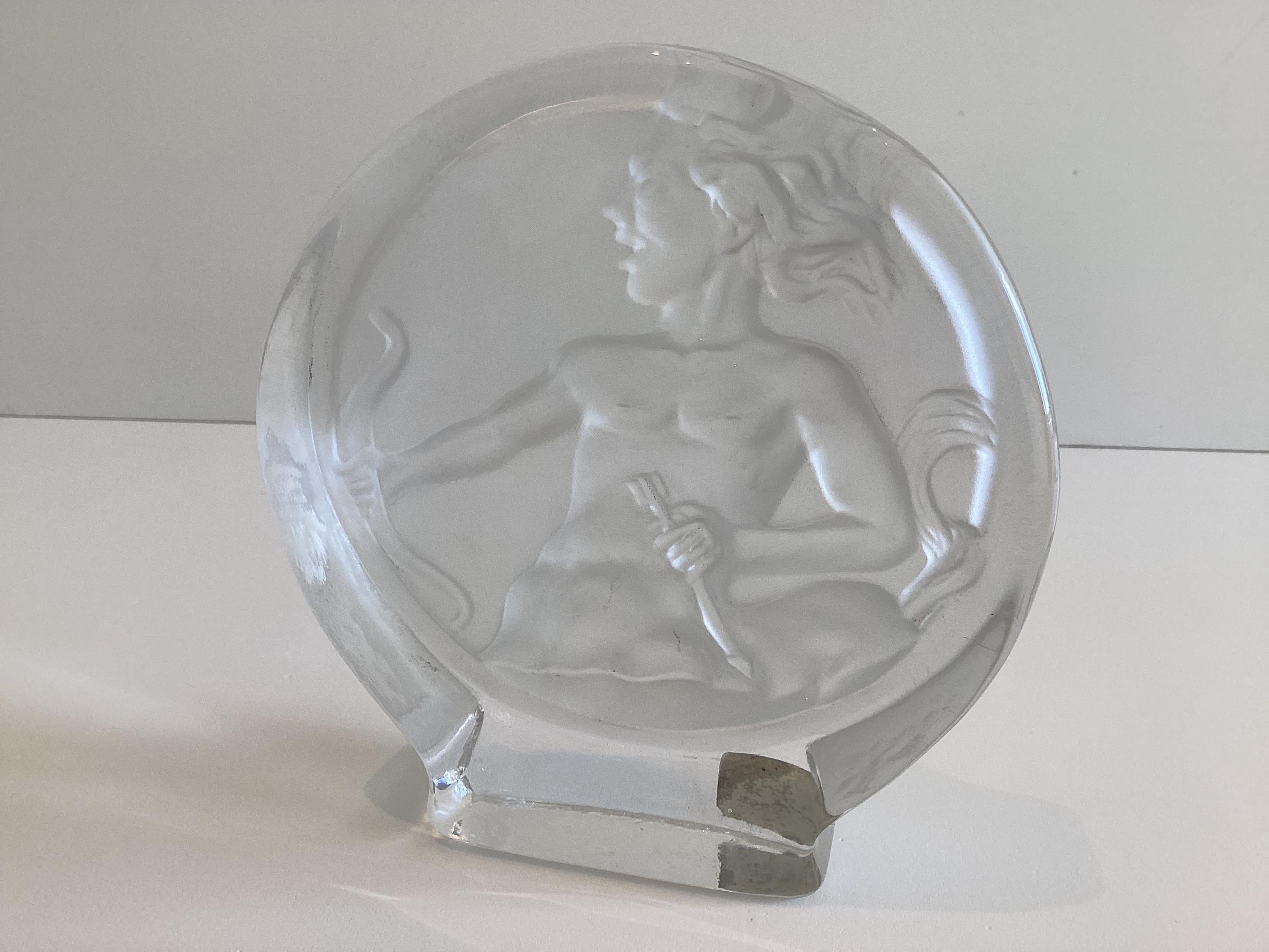 Vintage Crystal Medallion | Diana the Huntress, R. Gross Le Clairupt Baccarat, Frosted Relief — photo 6 of 11