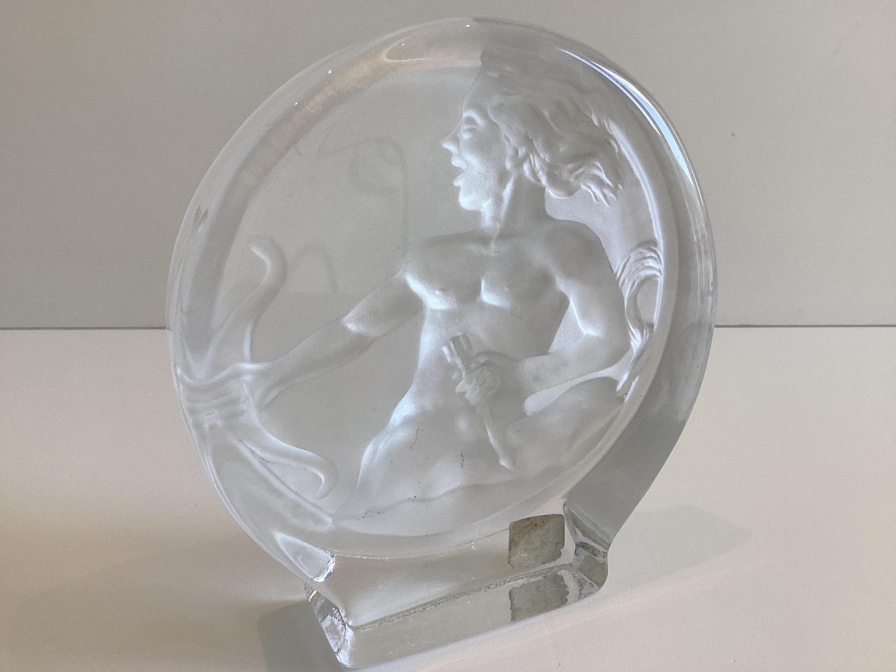 Vintage Crystal Medallion | Diana the Huntress, R. Gross Le Clairupt Baccarat, Frosted Relief — photo 7 of 11