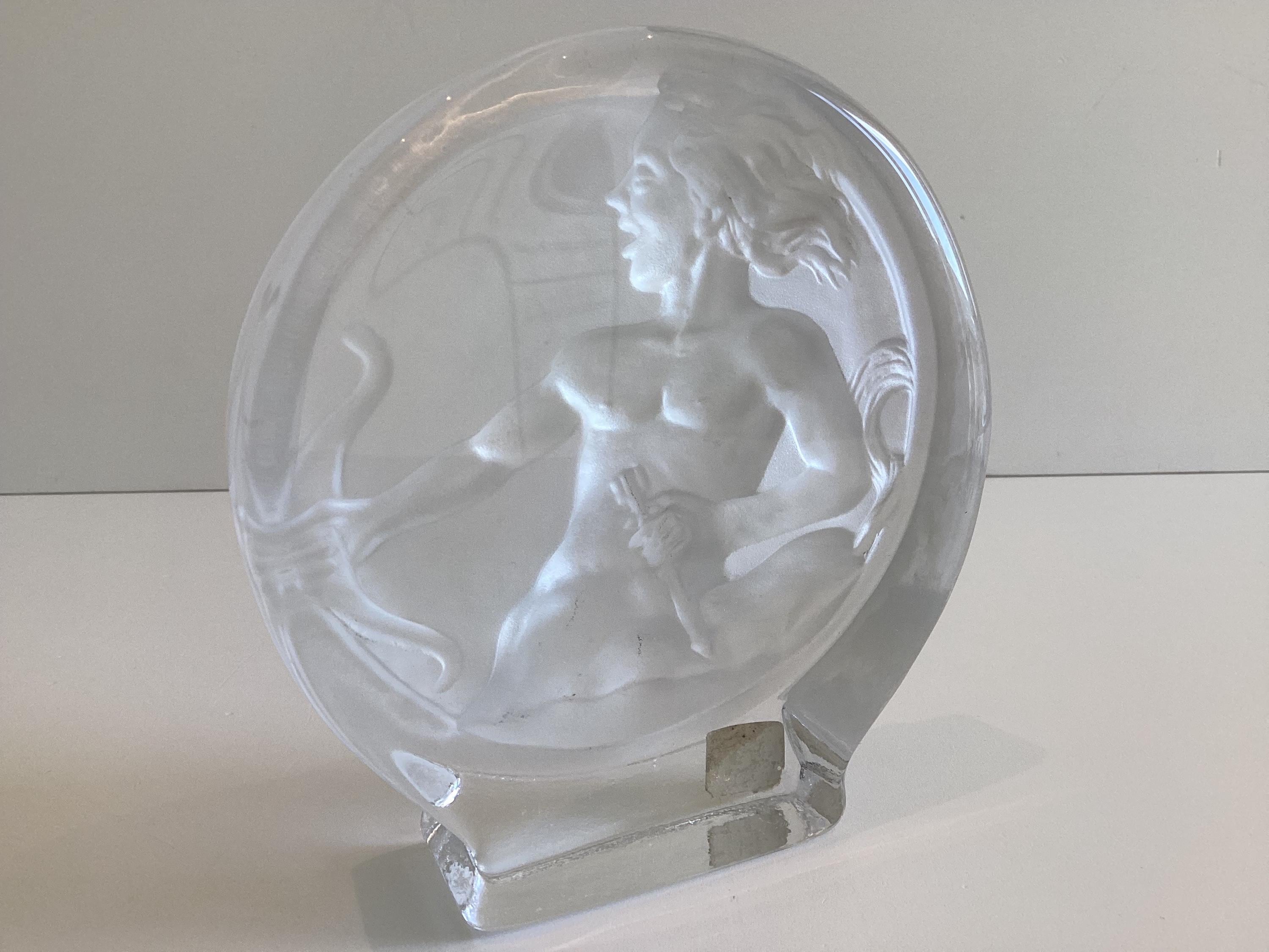 Vintage Crystal Medallion | Diana the Huntress, R. Gross Le Clairupt Baccarat, Frosted Relief — photo 9 of 11