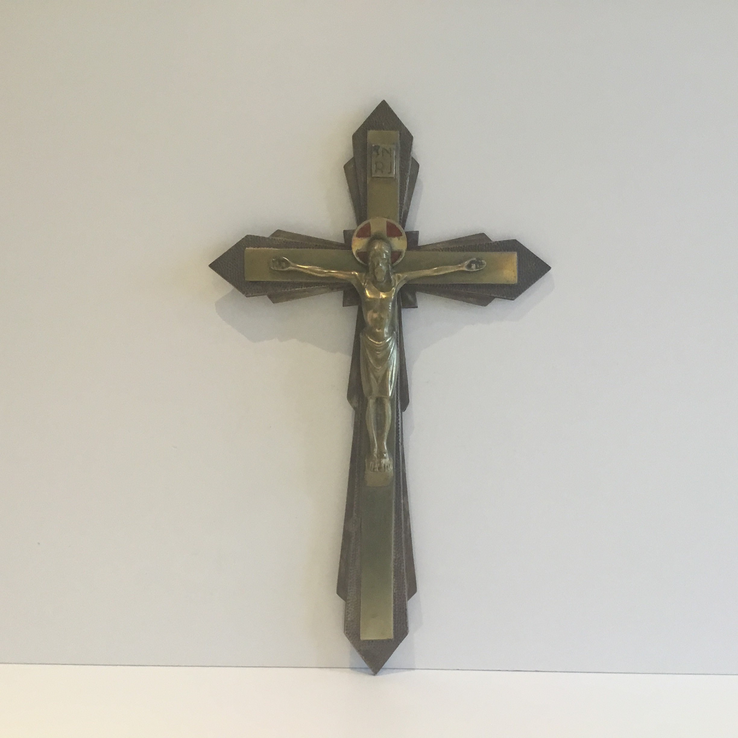 Vintage French Crucifix – Large Art Deco (1930s) Brass & Gilded Bronze — photo 2 of 11