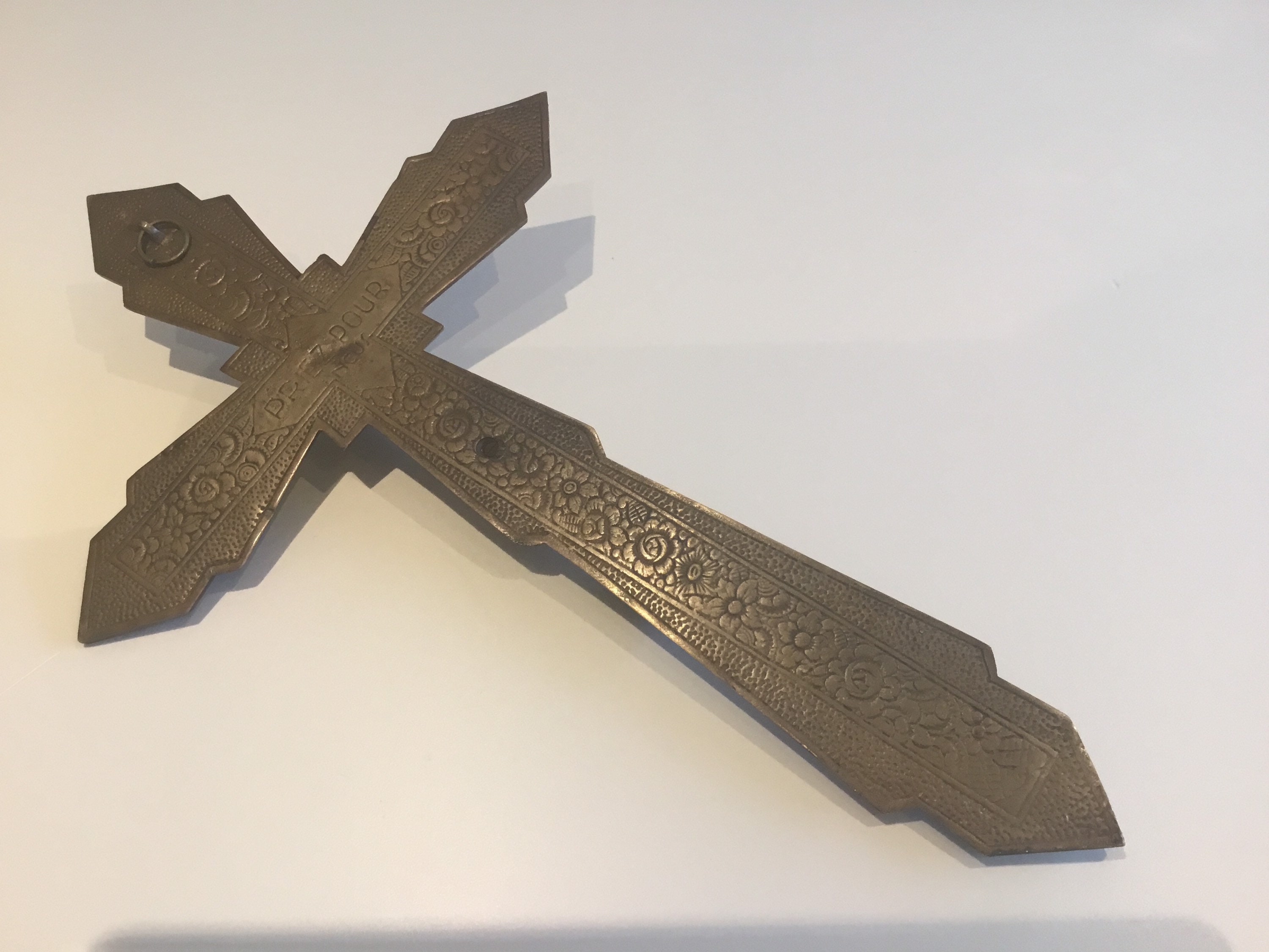 Vintage French Crucifix – Large Art Deco (1930s) Brass & Gilded Bronze — photo 11 of 11