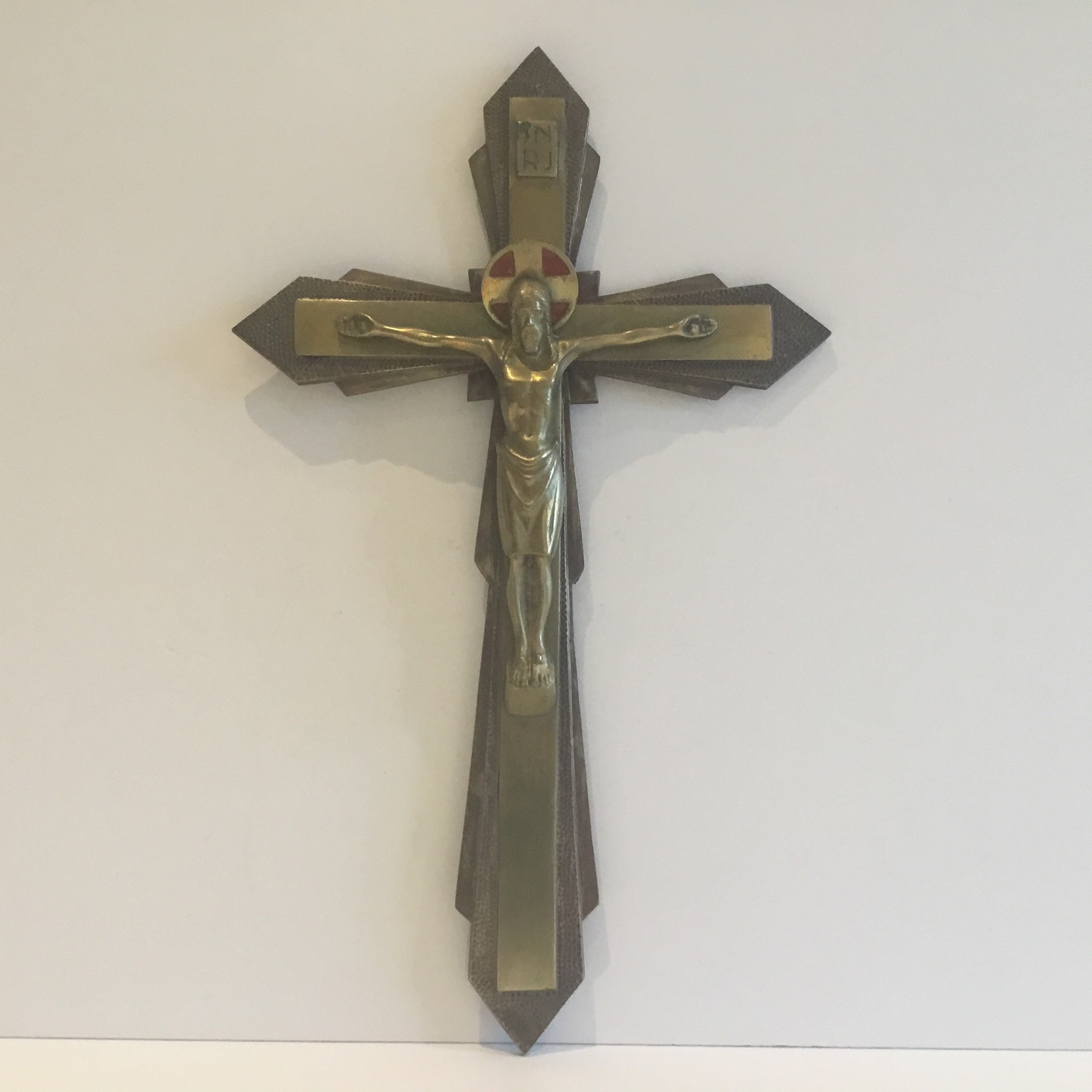 Vintage French Crucifix – Large Art Deco (1930s) Brass & Gilded Bronze — photo 3 of 11