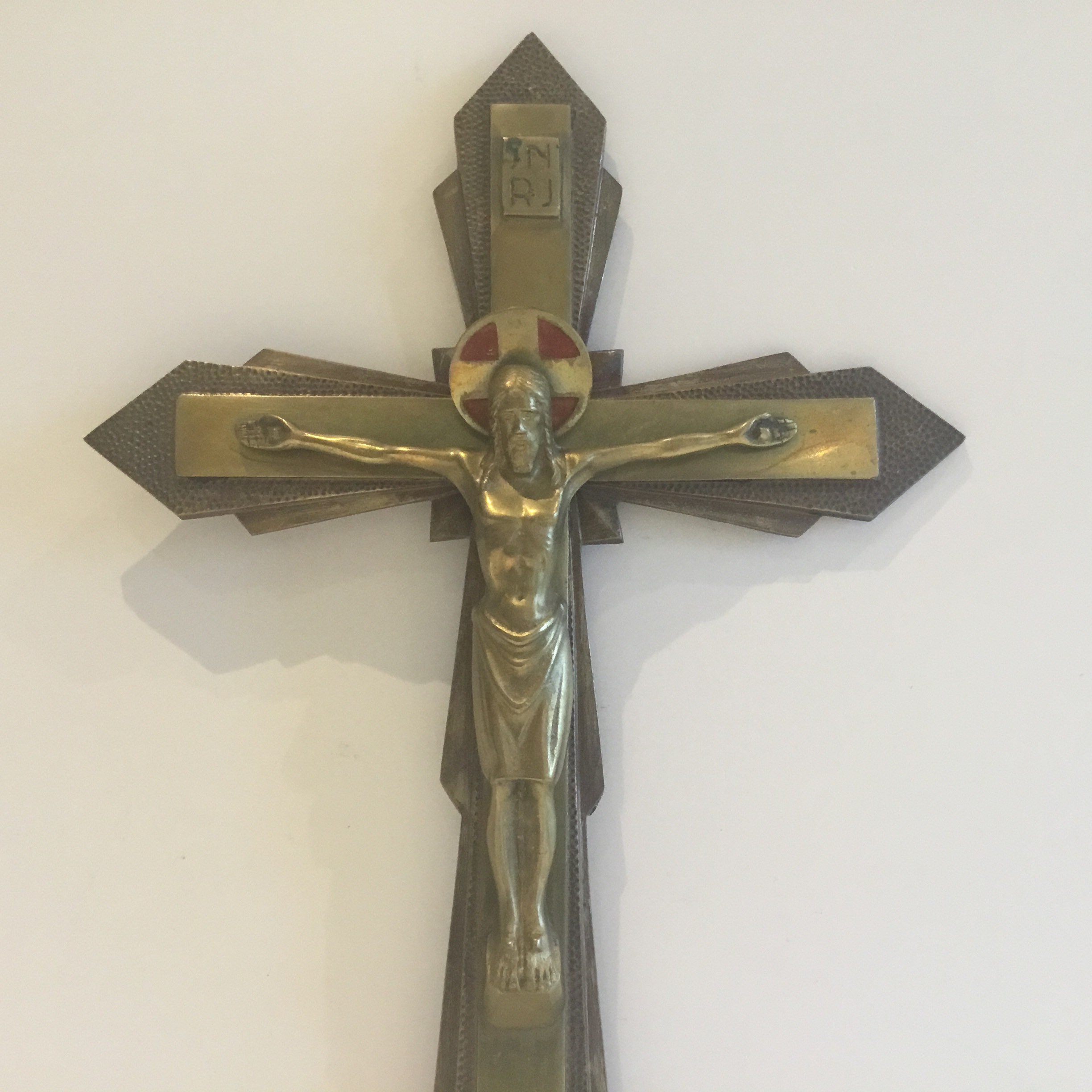 Vintage French Crucifix – Large Art Deco (1930s) Brass & Gilded Bronze — photo 4 of 11