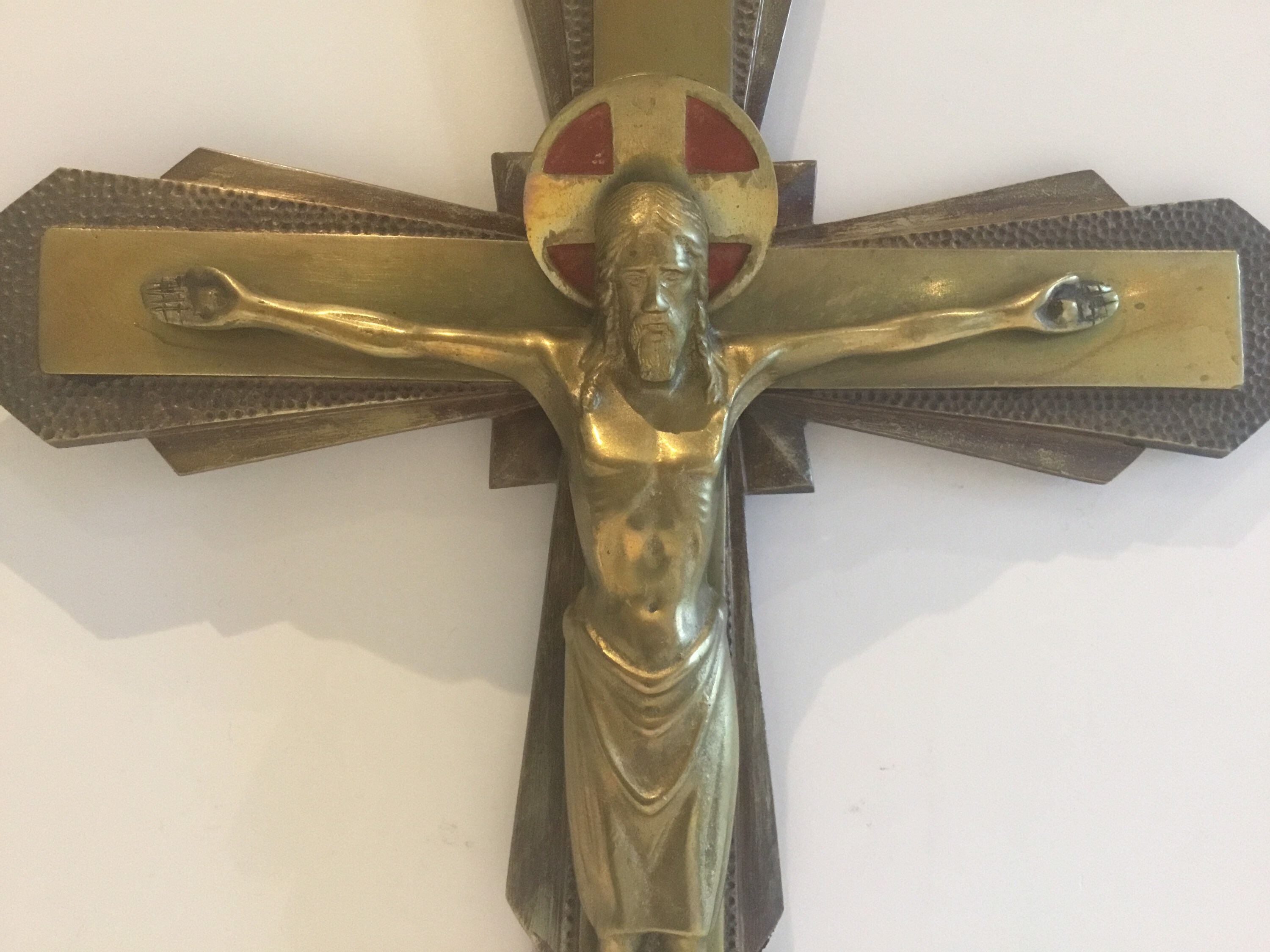 Vintage French Crucifix – Large Art Deco (1930s) Brass & Gilded Bronze — photo 5 of 11