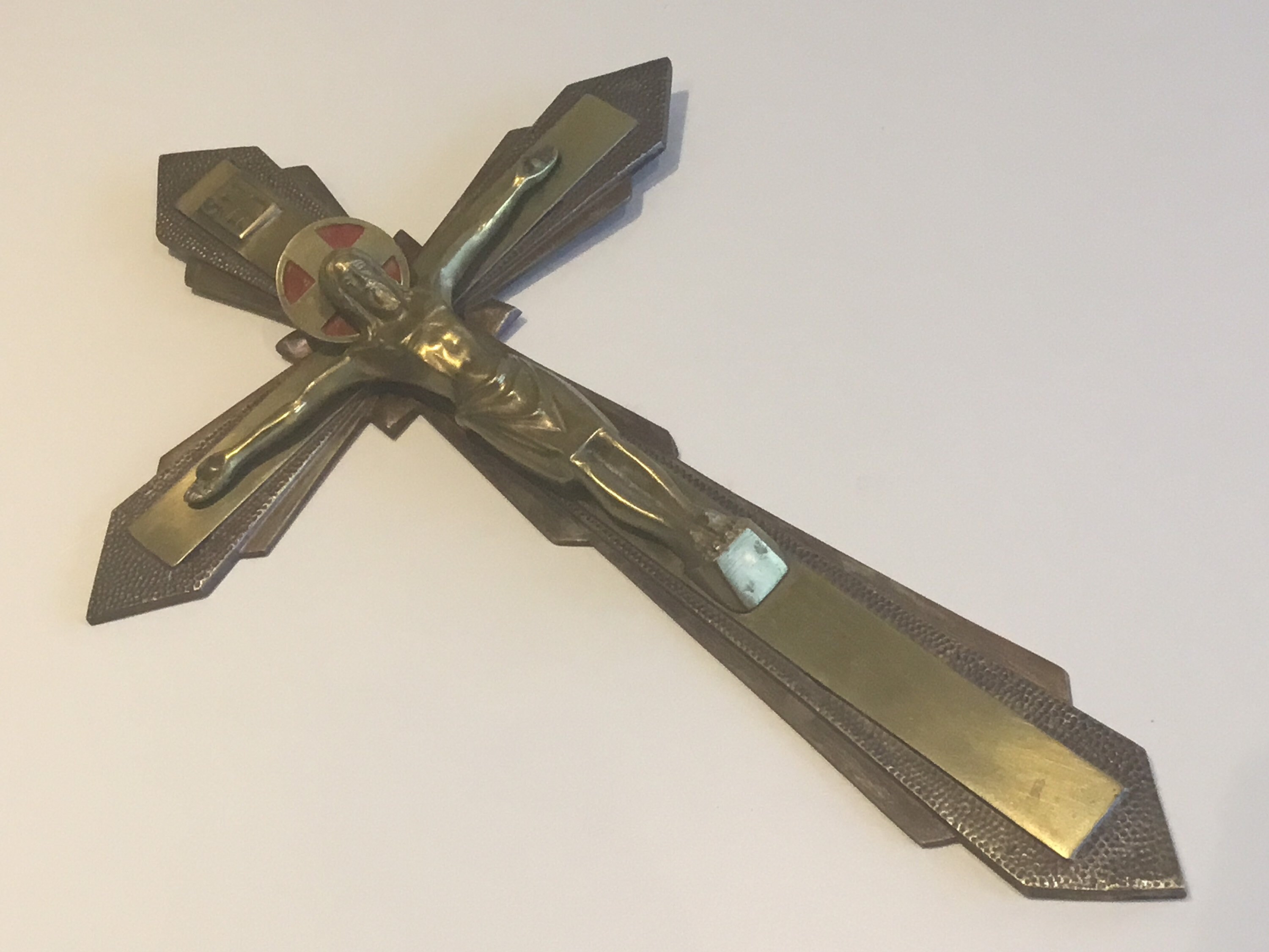 Vintage French Crucifix – Large Art Deco (1930s) Brass & Gilded Bronze — photo 8 of 11