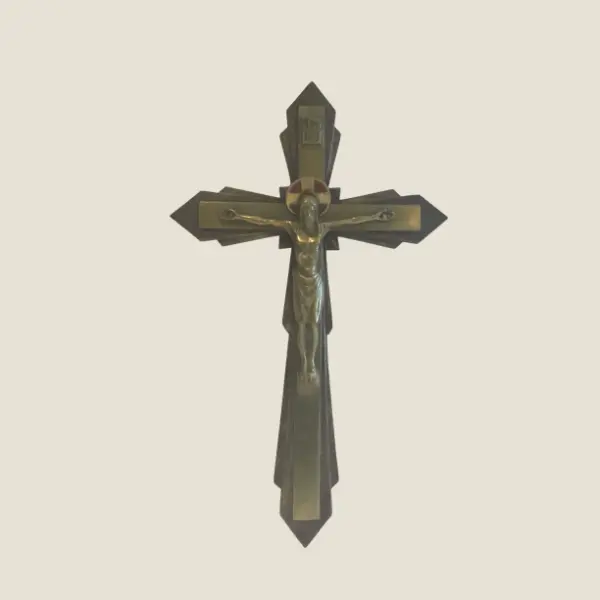Vintage French Crucifix – Large Art Deco (1930s) Brass & Gilded Bronze