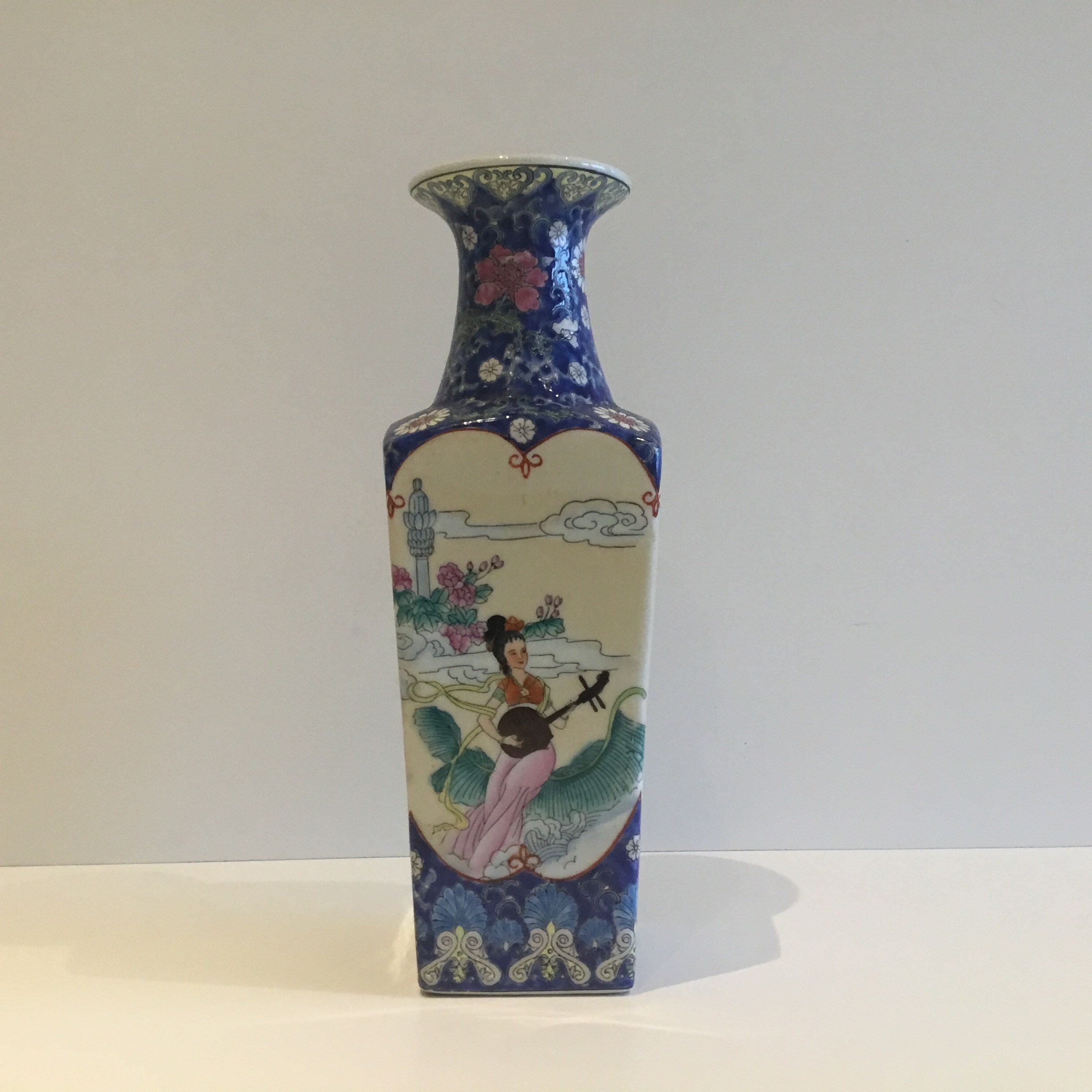 Vintage Chinese Vase | 1970s Hand Painted Floral and Ladies Motif, Zhongguo Zhi Zao — photo 2 of 8