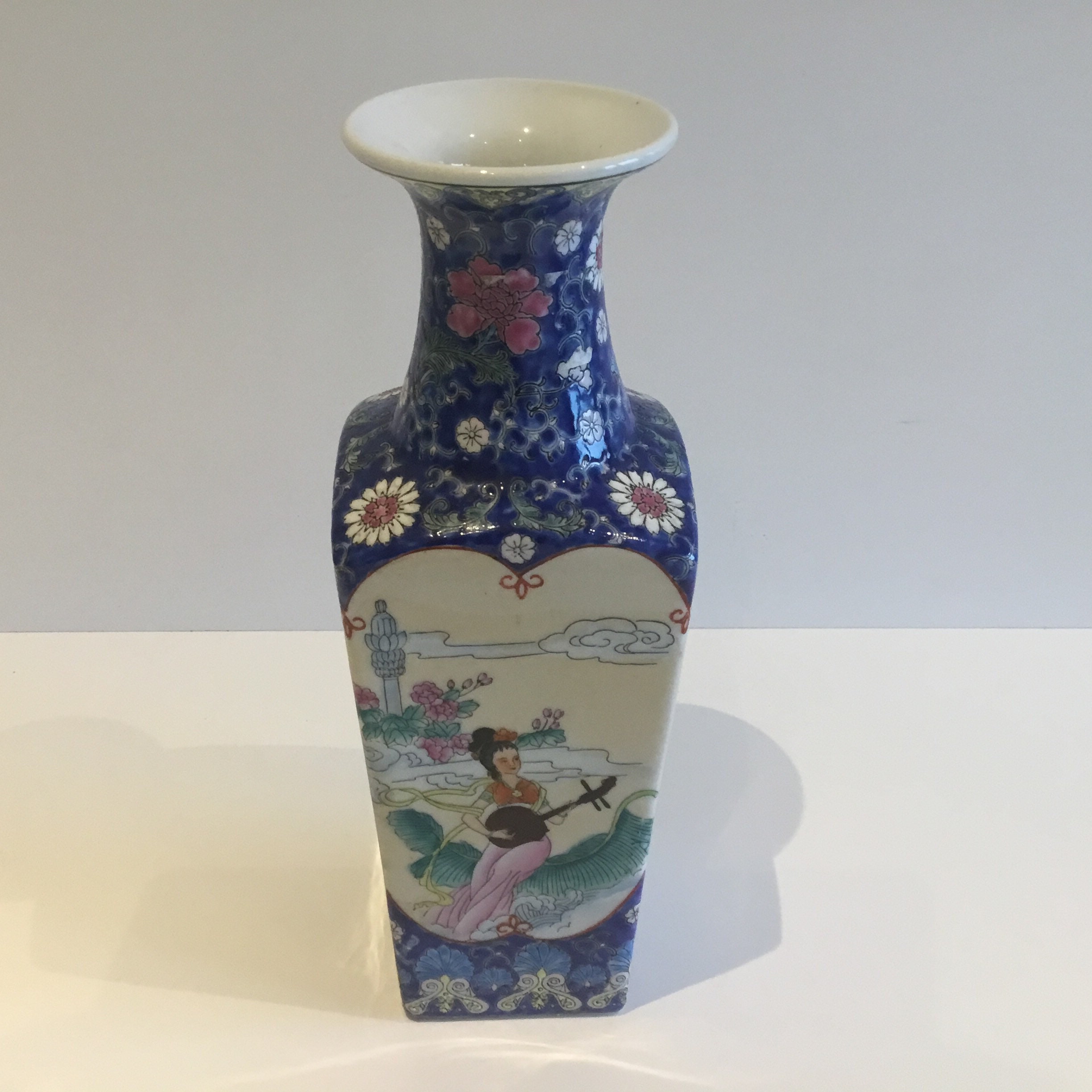 Vintage Chinese Vase | 1970s Hand Painted Floral and Ladies Motif, Zhongguo Zhi Zao — photo 3 of 8