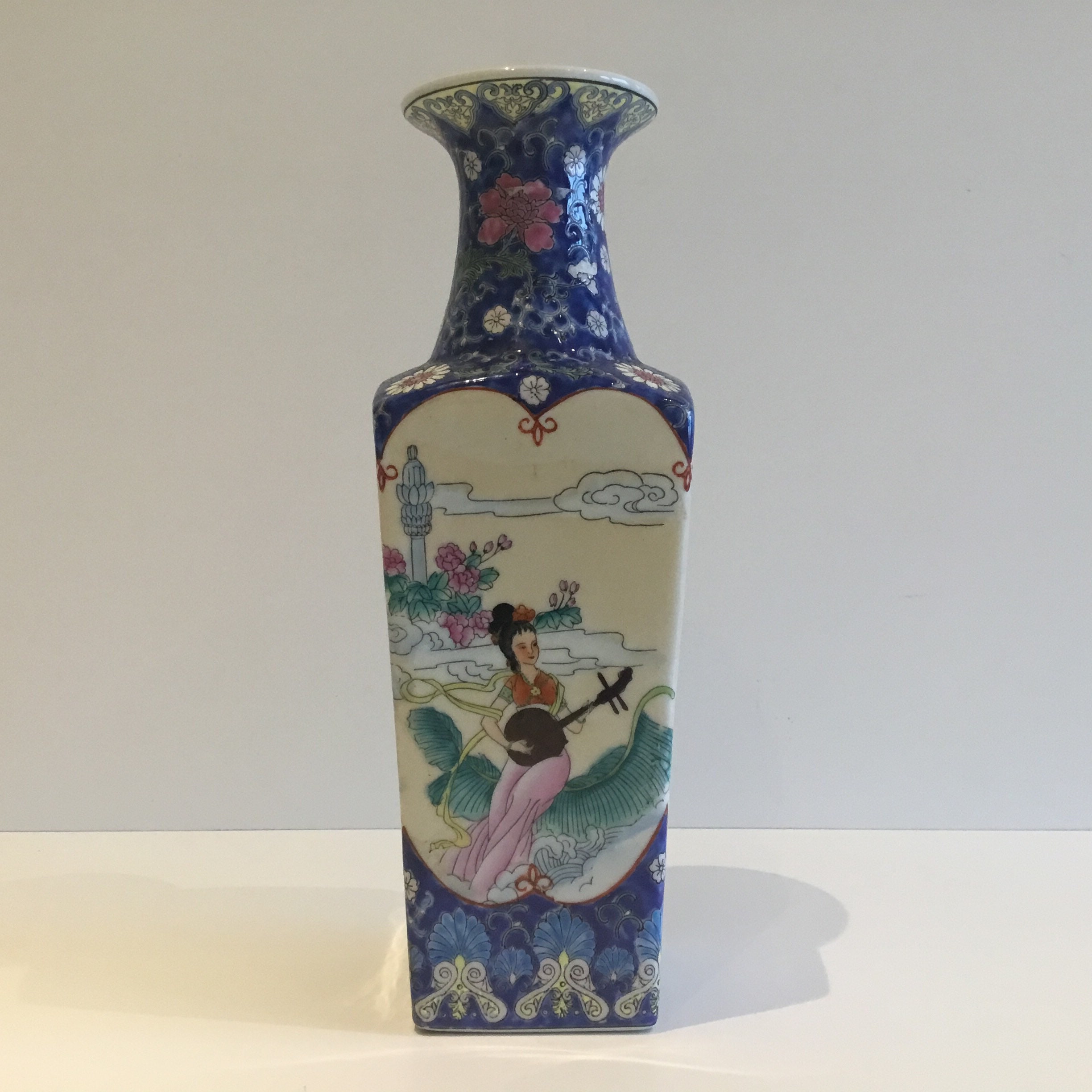 Vintage Chinese Vase | 1970s Hand Painted Floral and Ladies Motif, Zhongguo Zhi Zao — photo 4 of 8
