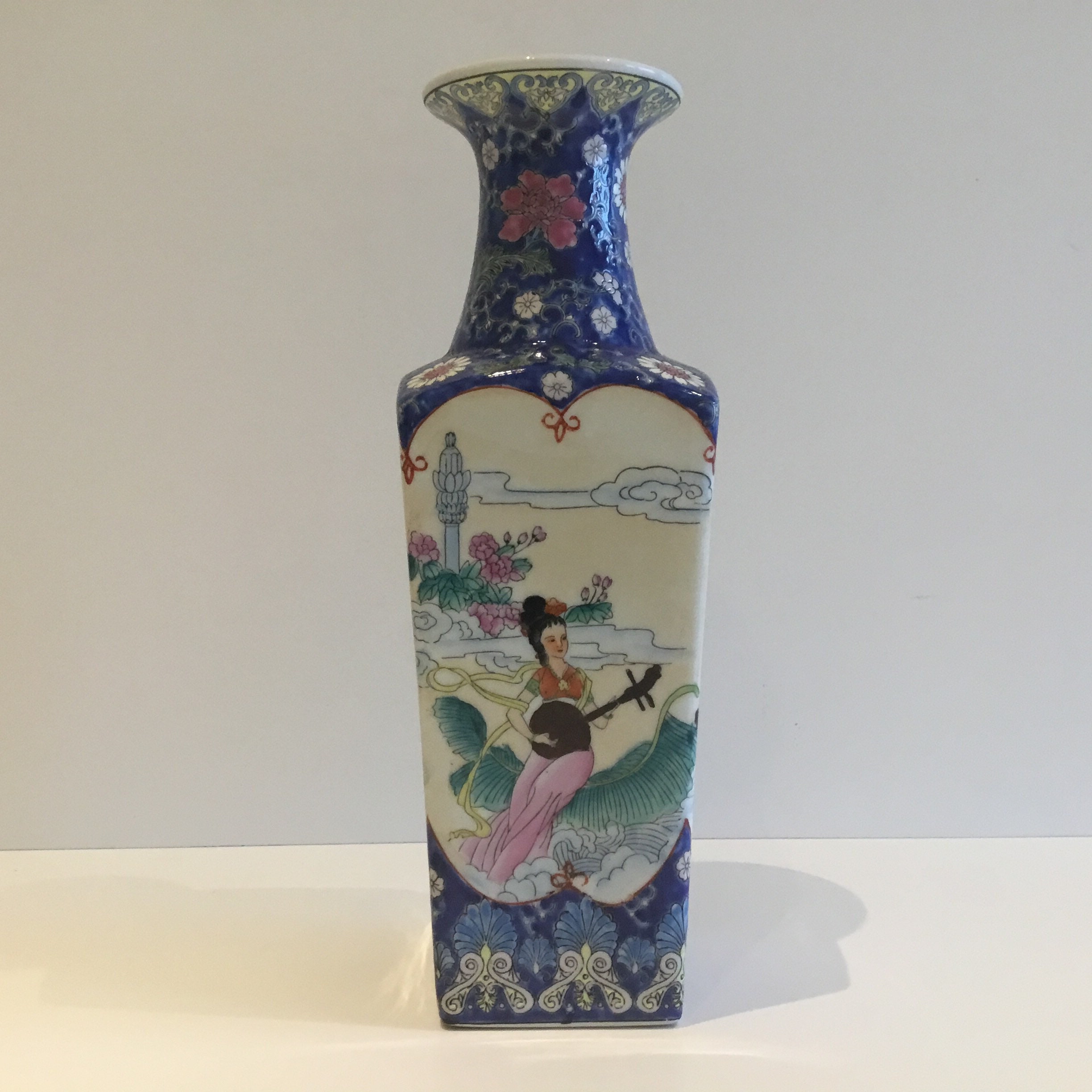 Vintage Chinese Vase | 1970s Hand Painted Floral and Ladies Motif, Zhongguo Zhi Zao — photo 6 of 8