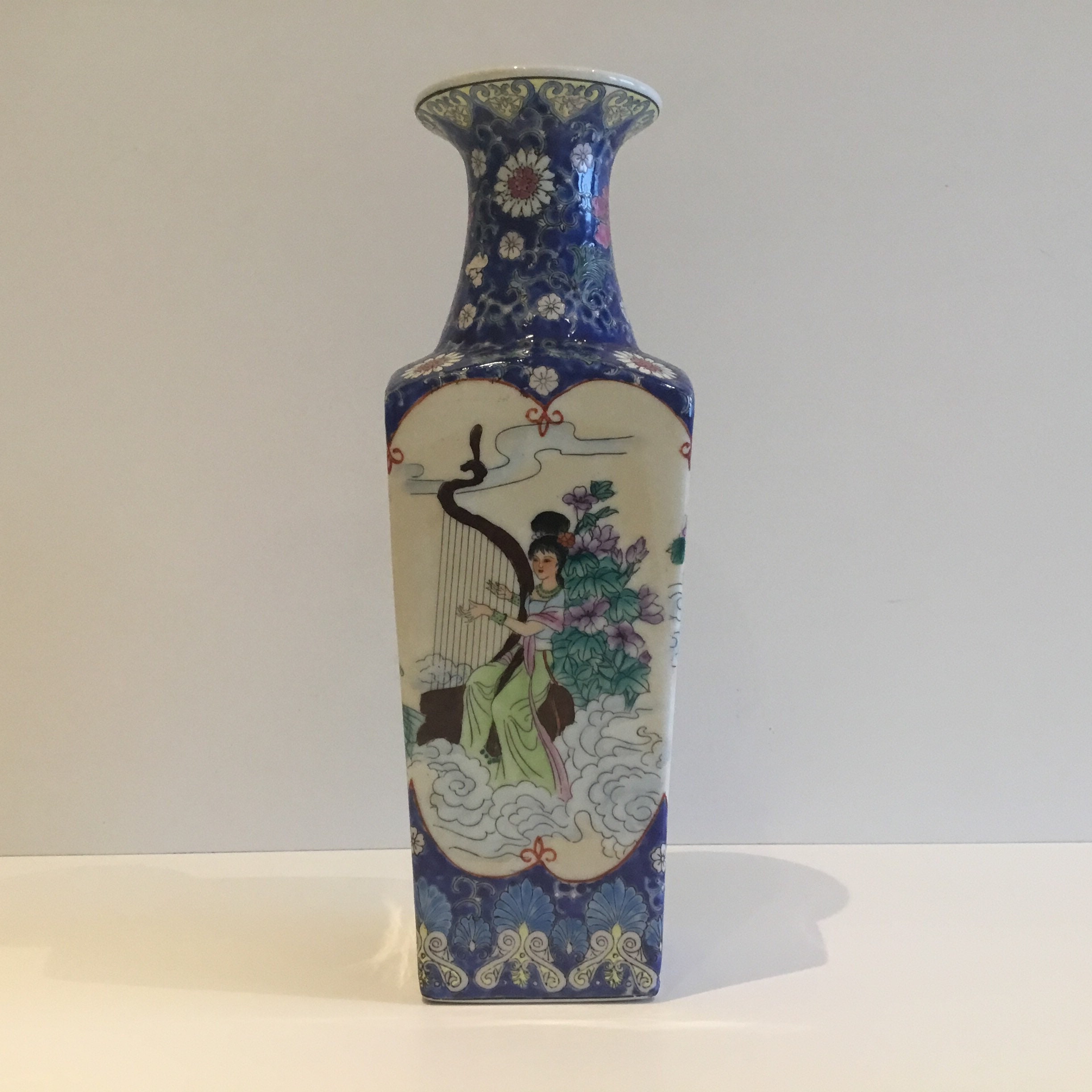 Vintage Chinese Vase | 1970s Hand Painted Floral and Ladies Motif, Zhongguo Zhi Zao — photo 7 of 8