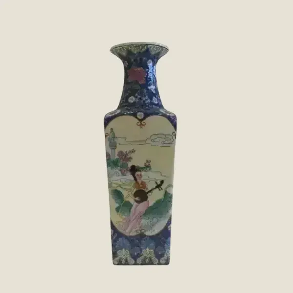 Vintage Chinese Vase | 1970s Hand Painted Floral and Ladies Motif, Zhongguo Zhi Zao