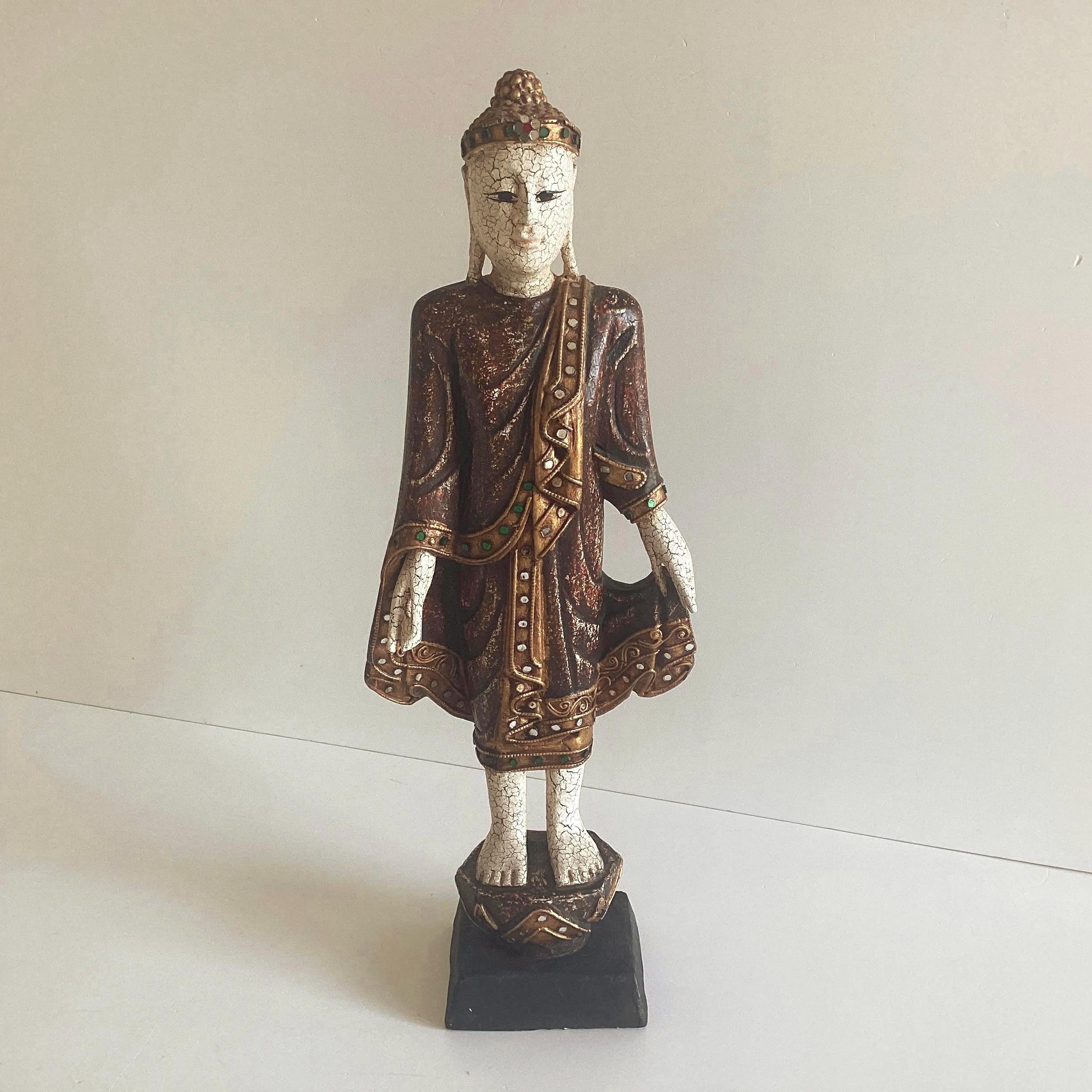 Buddha Sculpture – Thai Wooden Standing Buddha (1950s, Hand-Painted) — photo 2 of 11