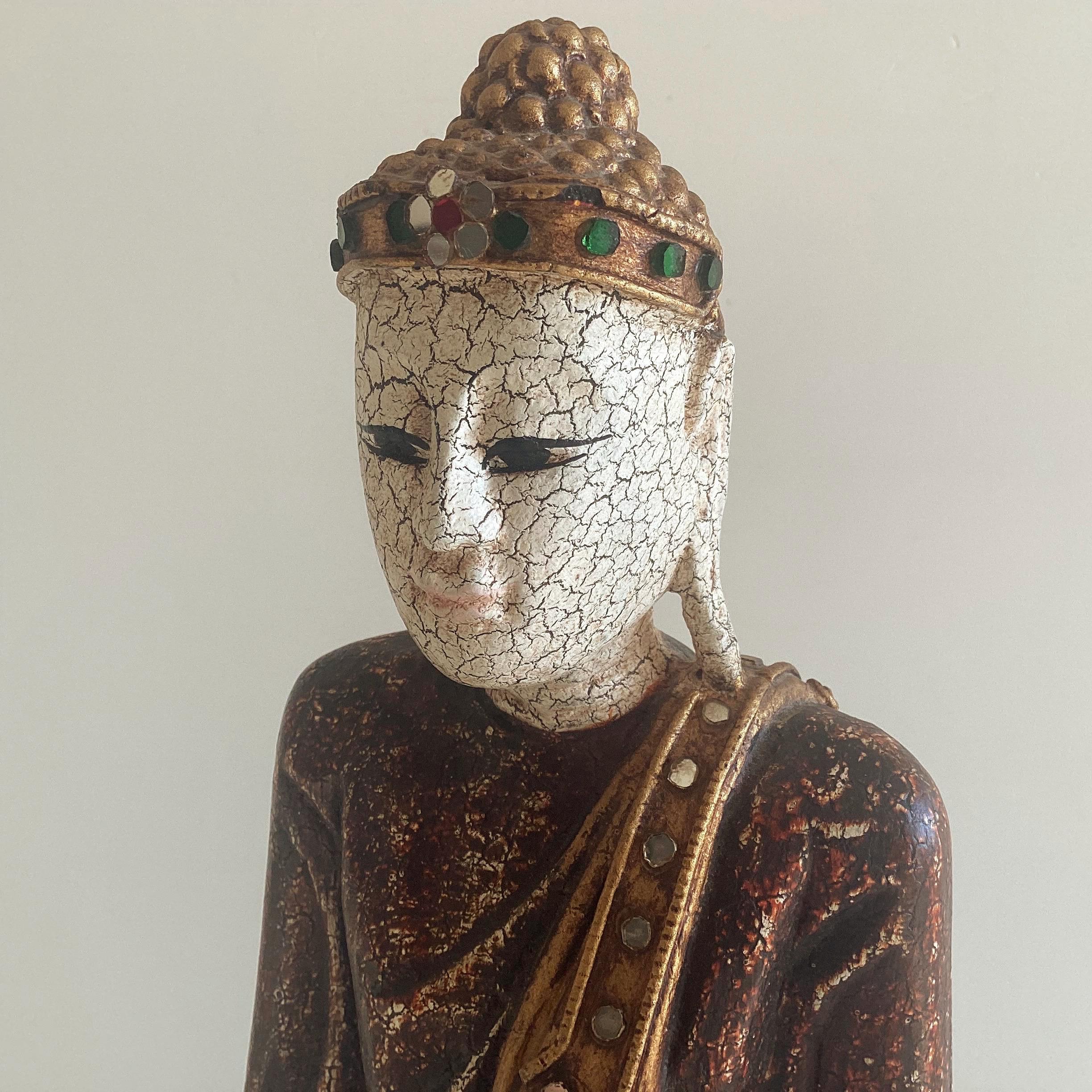 Buddha Sculpture – Thai Wooden Standing Buddha (1950s, Hand-Painted) — photo 3 of 11