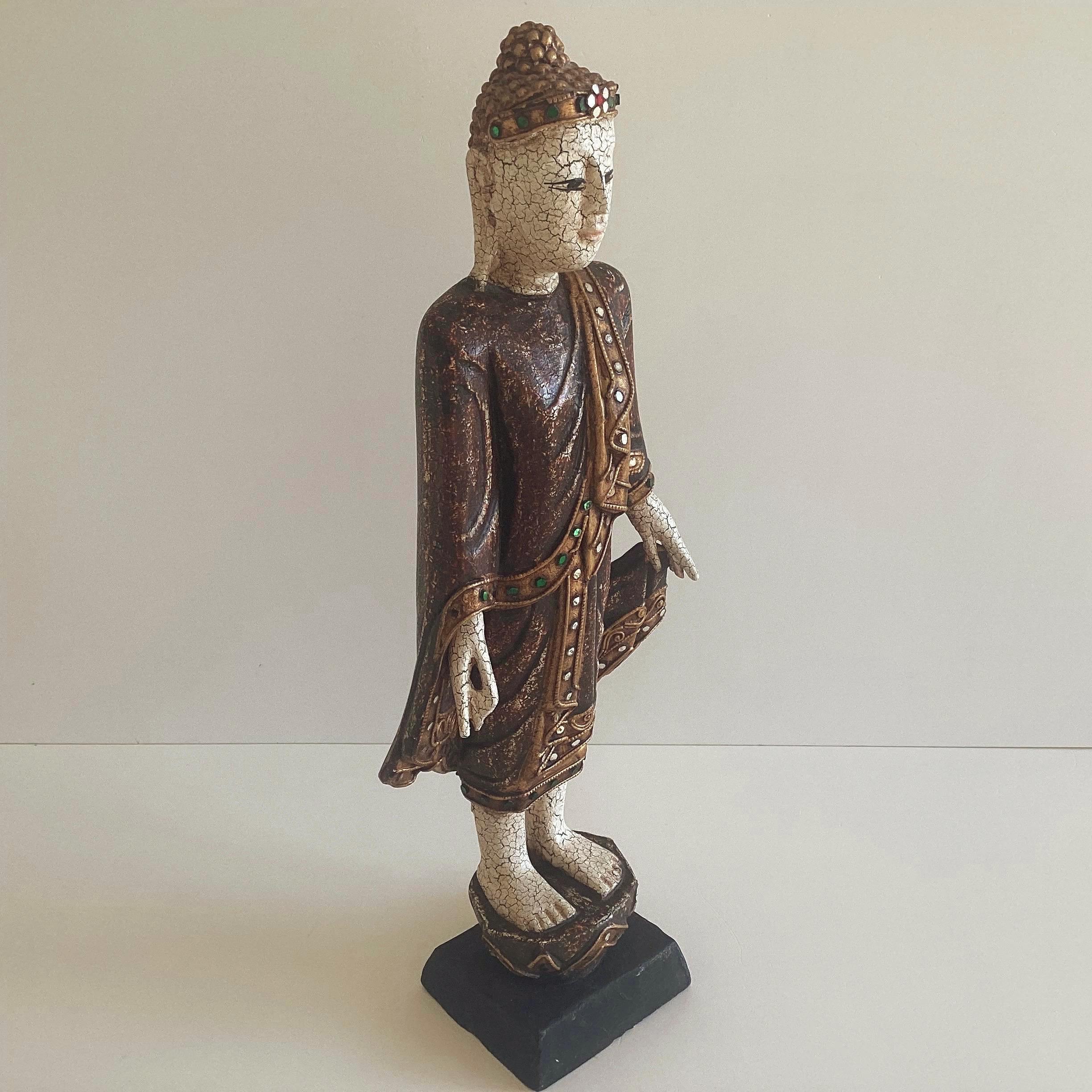 Buddha Sculpture – Thai Wooden Standing Buddha (1950s, Hand-Painted) — photo 4 of 11