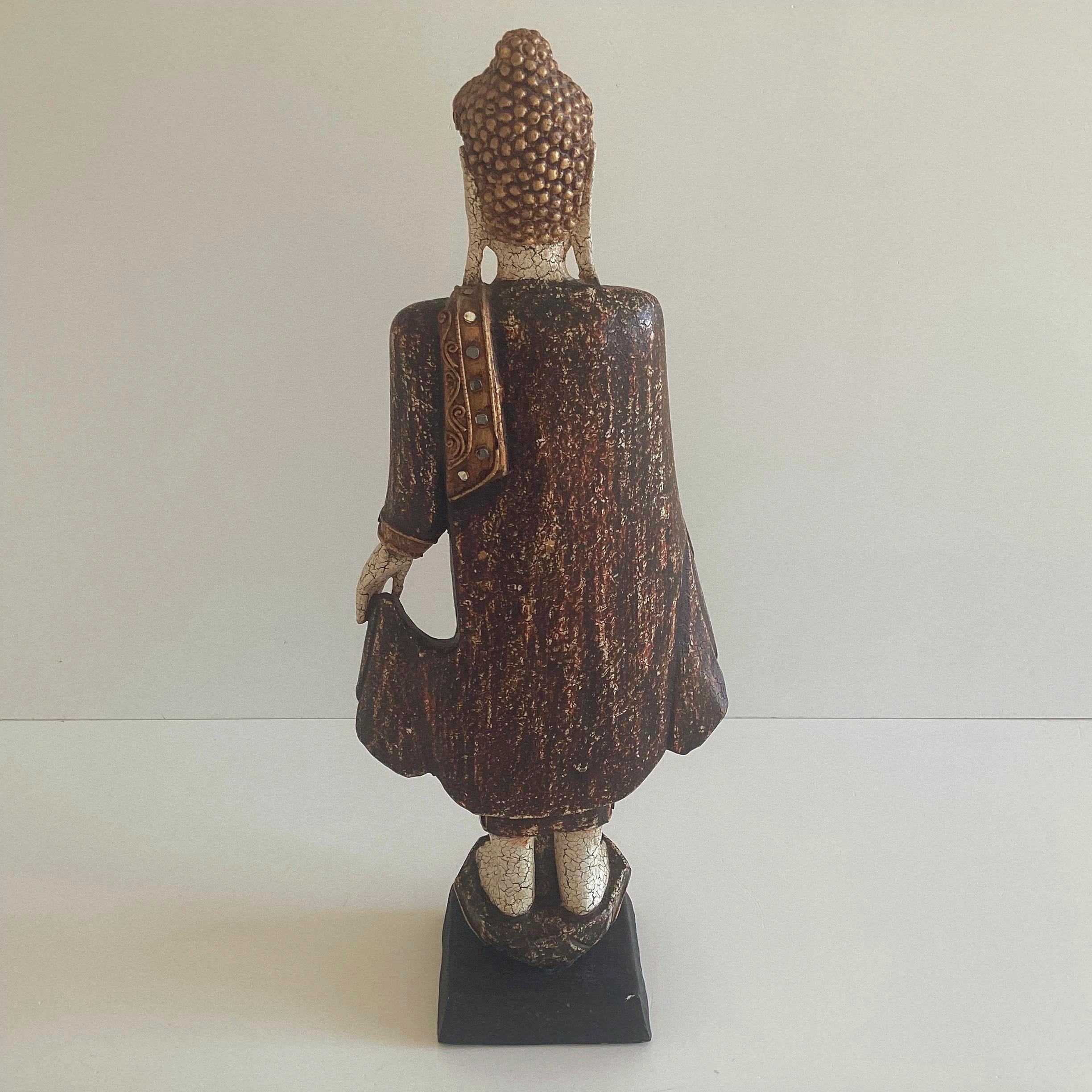 Buddha Sculpture – Thai Wooden Standing Buddha (1950s, Hand-Painted) — photo 5 of 11