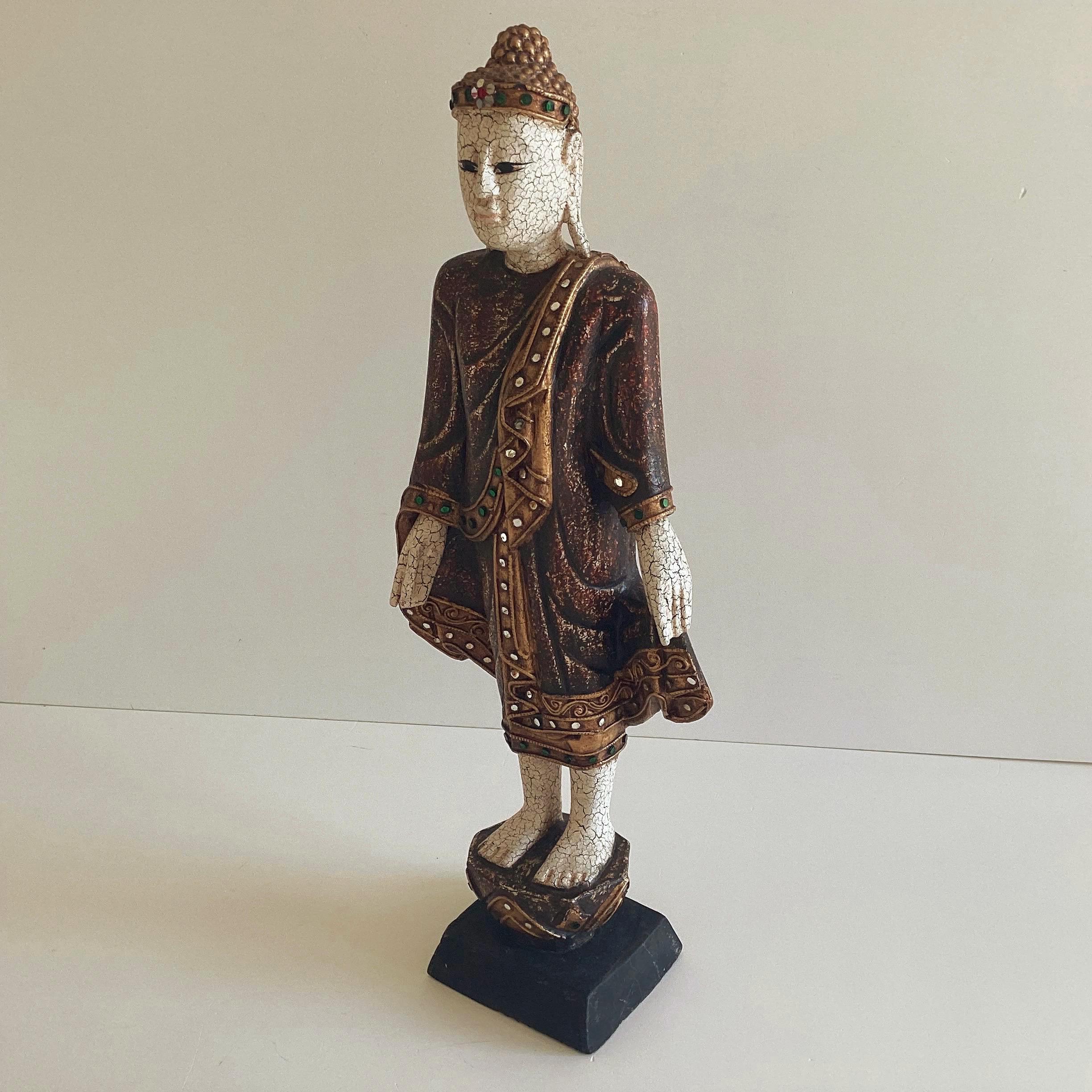 Buddha Sculpture – Thai Wooden Standing Buddha (1950s, Hand-Painted) — photo 6 of 11