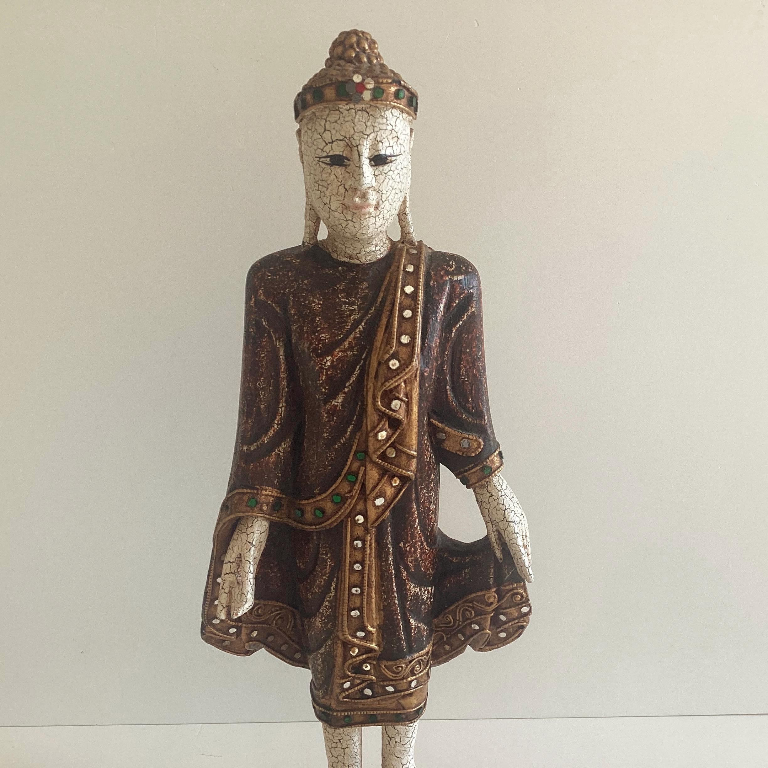Buddha Sculpture – Thai Wooden Standing Buddha (1950s, Hand-Painted) — photo 7 of 11