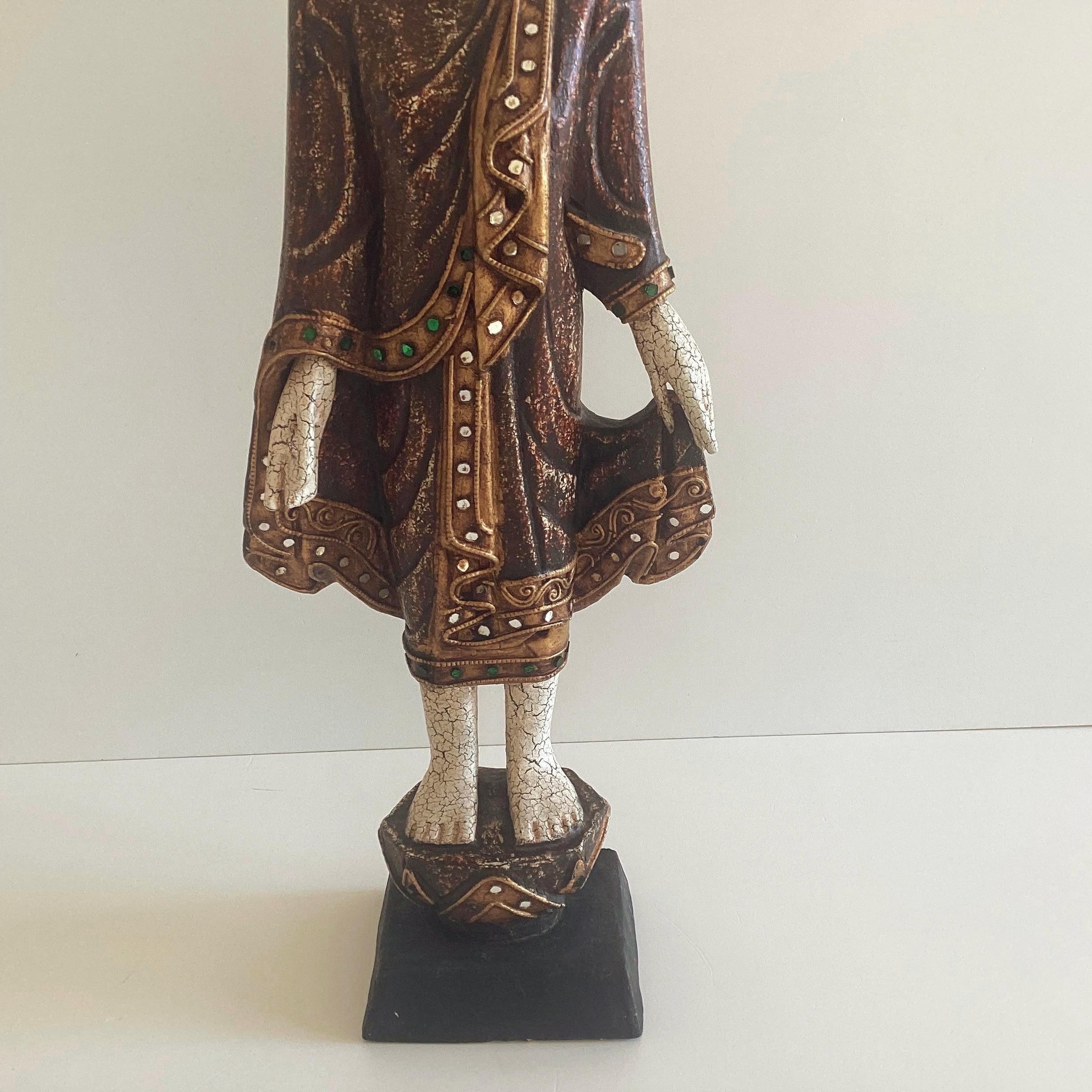 Buddha Sculpture – Thai Wooden Standing Buddha (1950s, Hand-Painted) — photo 8 of 11