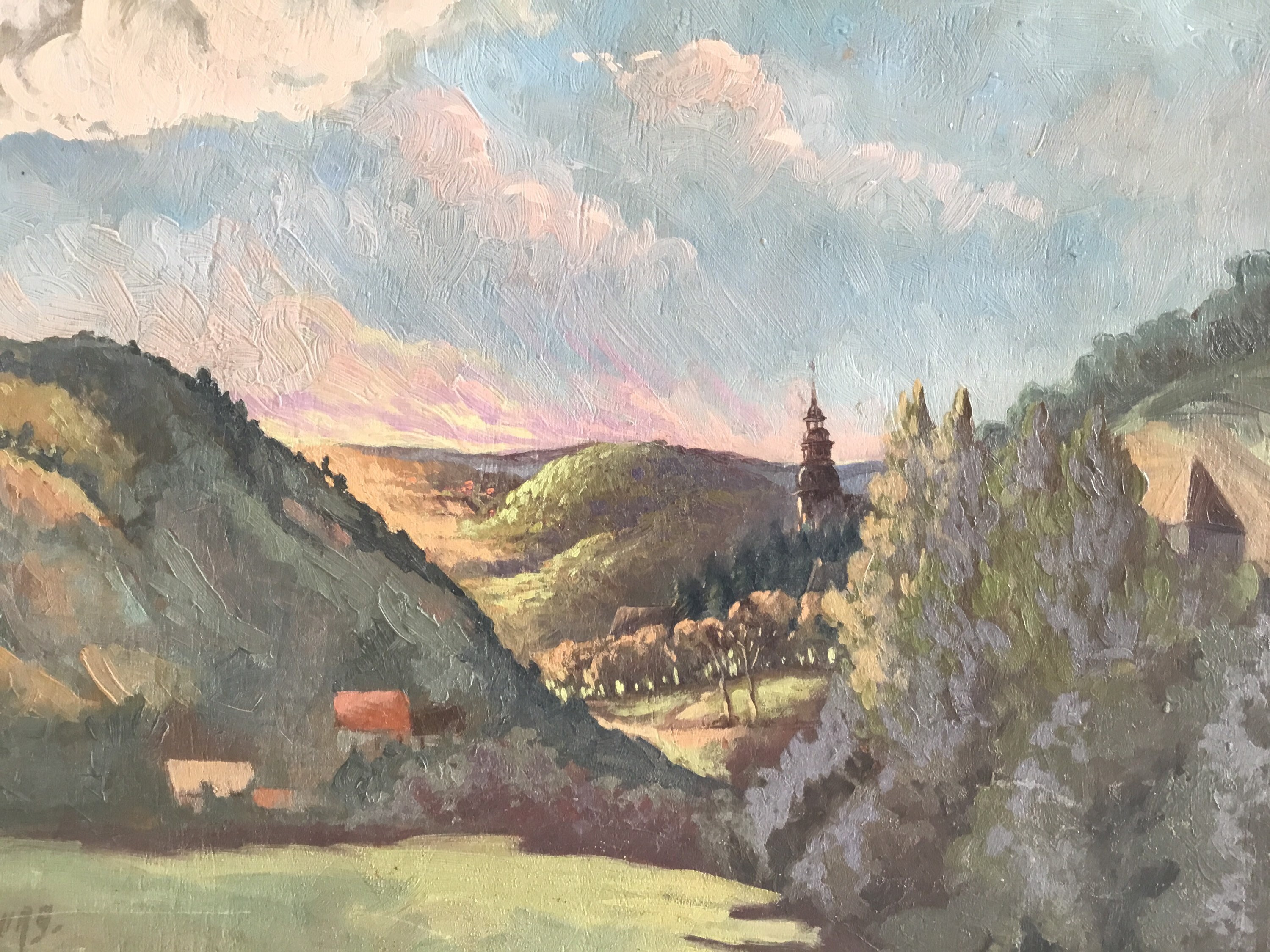Vintage Landscape Painting | M. Carlier Habsburg 1900s, Austrian Oil on Wood Signed — photo 4 of 9