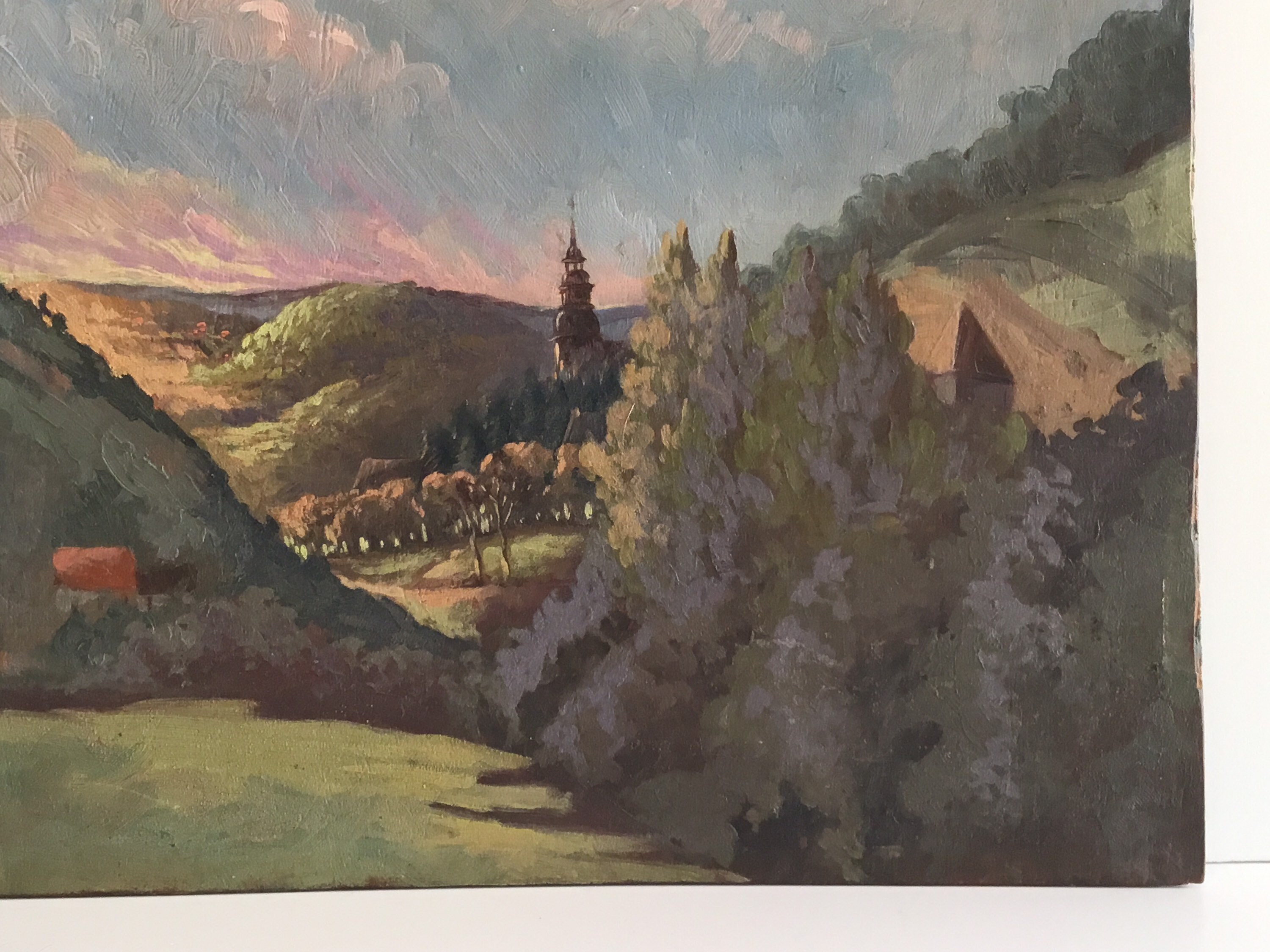 Vintage Landscape Painting | M. Carlier Habsburg 1900s, Austrian Oil on Wood Signed — photo 5 of 9